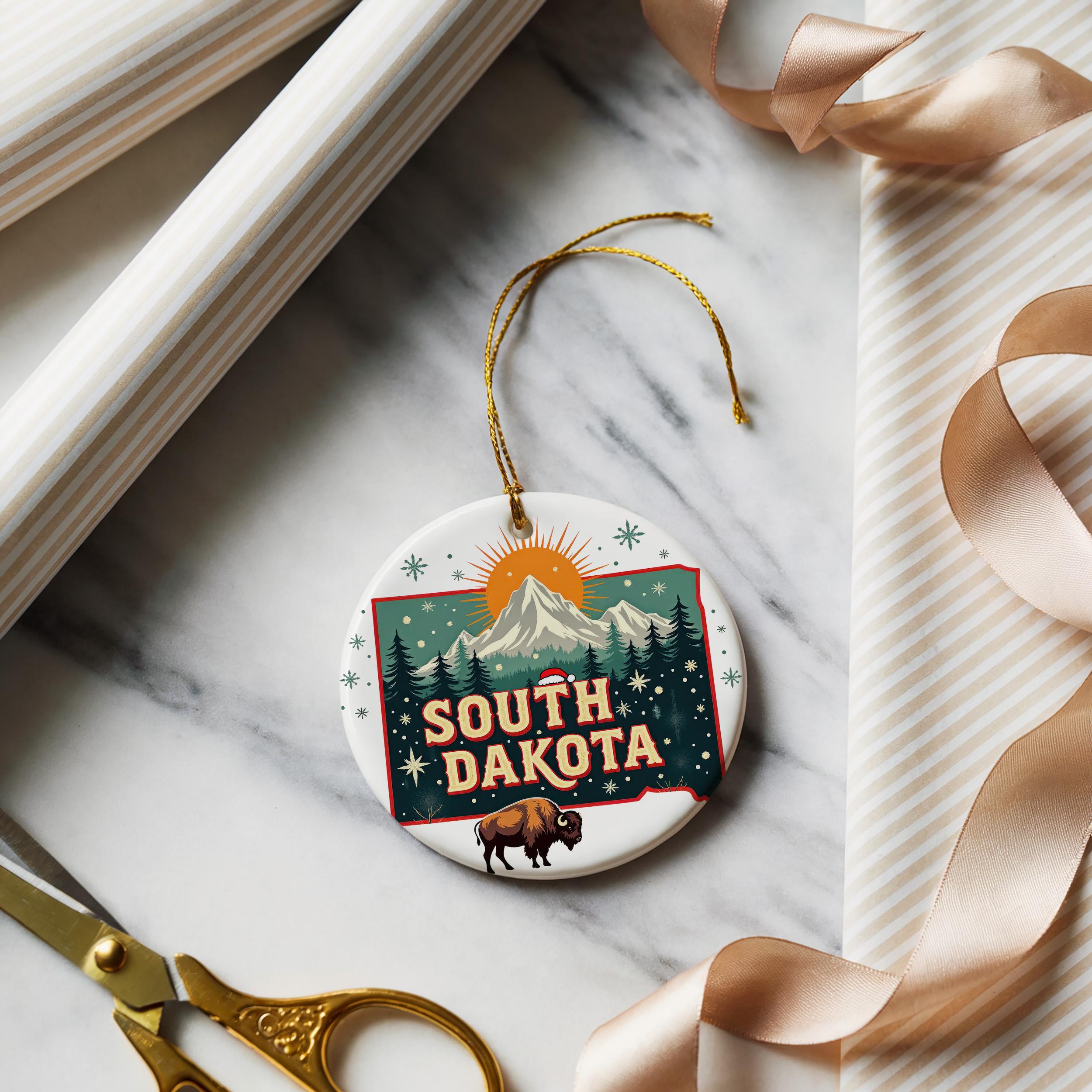 South Dakota Ornament, Vintage Personalized Christmas Decor, Custom Holiday Gift Souvenir Travel Keepsake