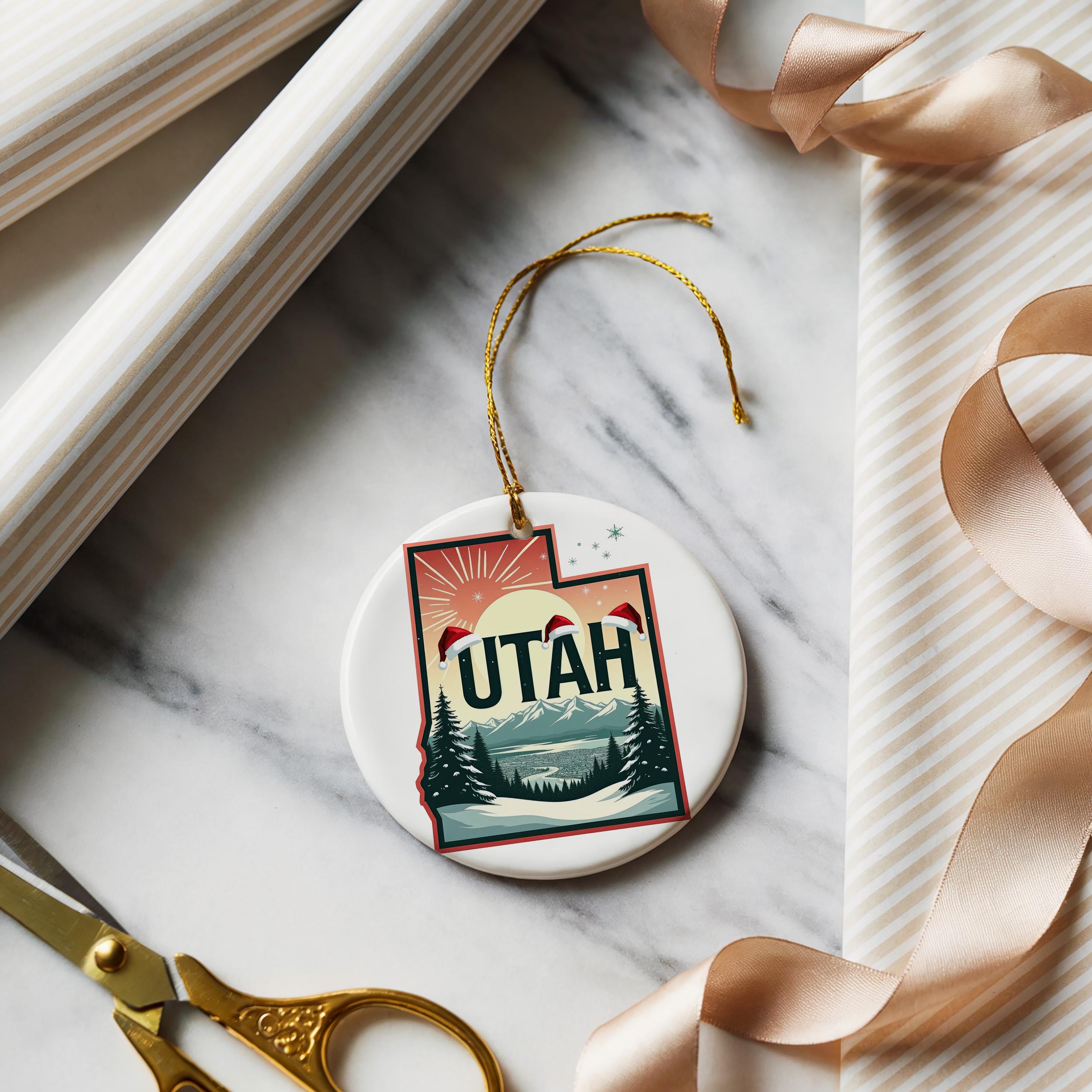 Utah Ornament, Vintage Personalized Christmas Decor, Custom Holiday Gift Souvenir Travel Keepsake