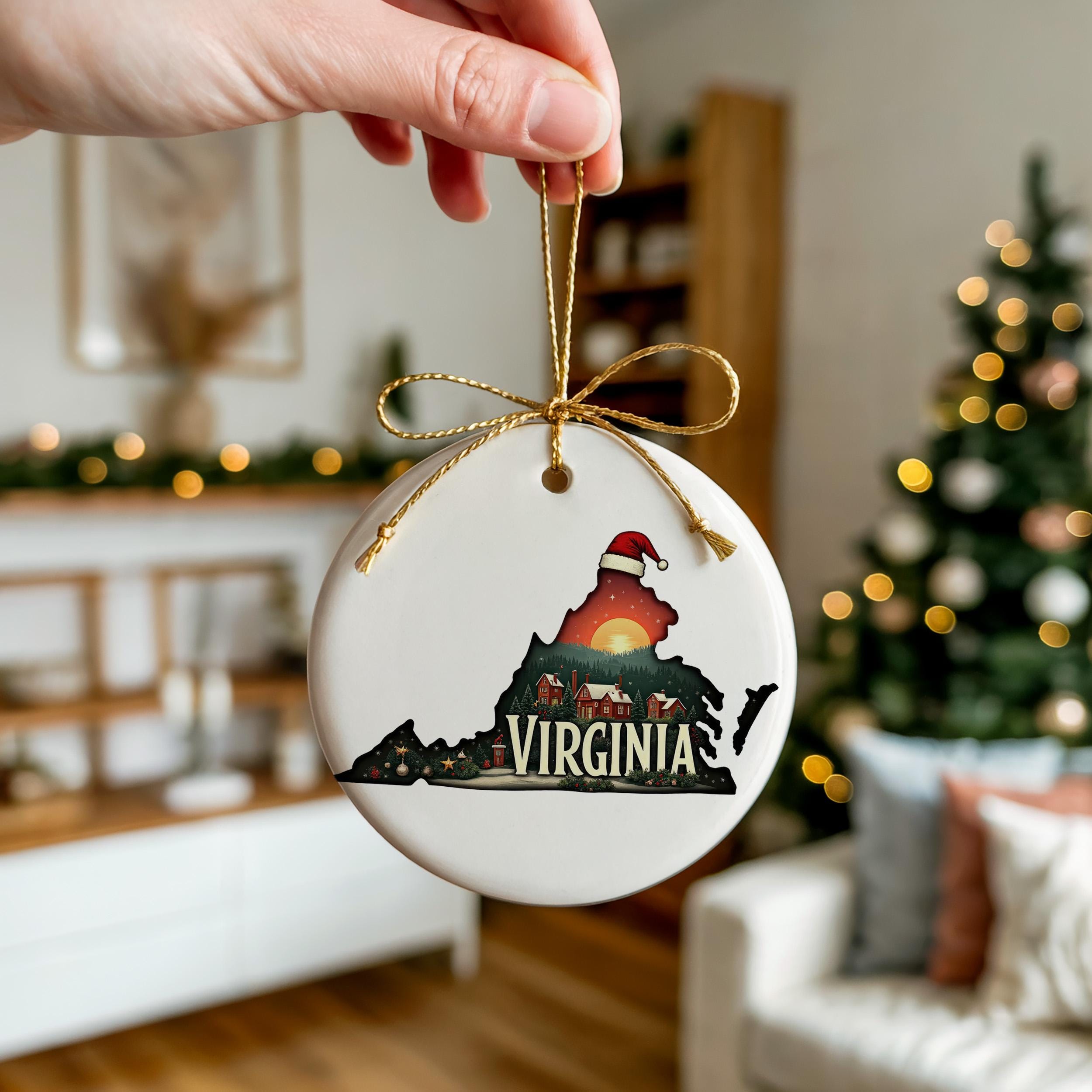 Virginia Ornament, Vintage Personalized Christmas Decor, Custom Holiday Gift Souvenir Travel Keepsake