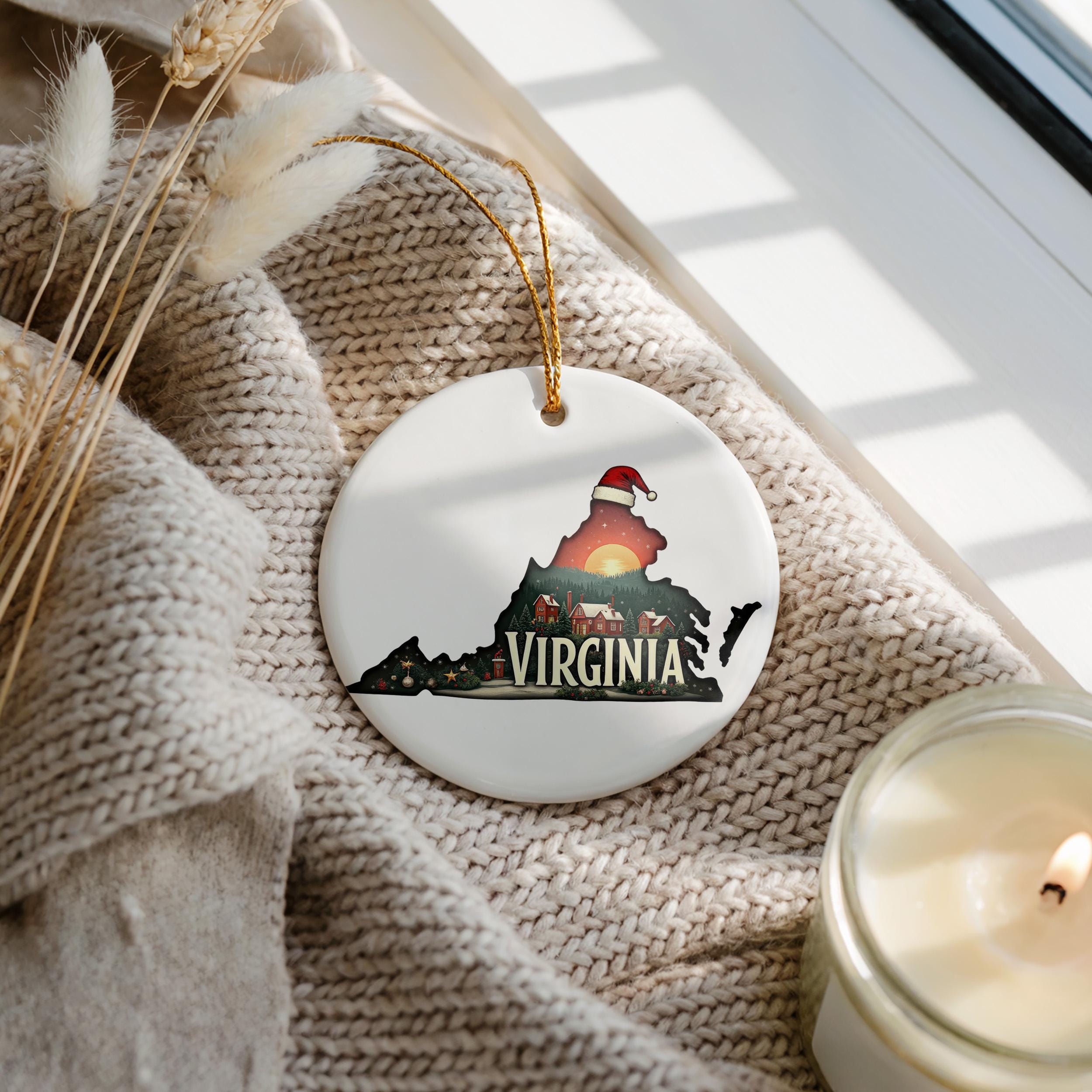 Virginia Ornament, Vintage Personalized Christmas Decor, Custom Holiday Gift Souvenir Travel Keepsake