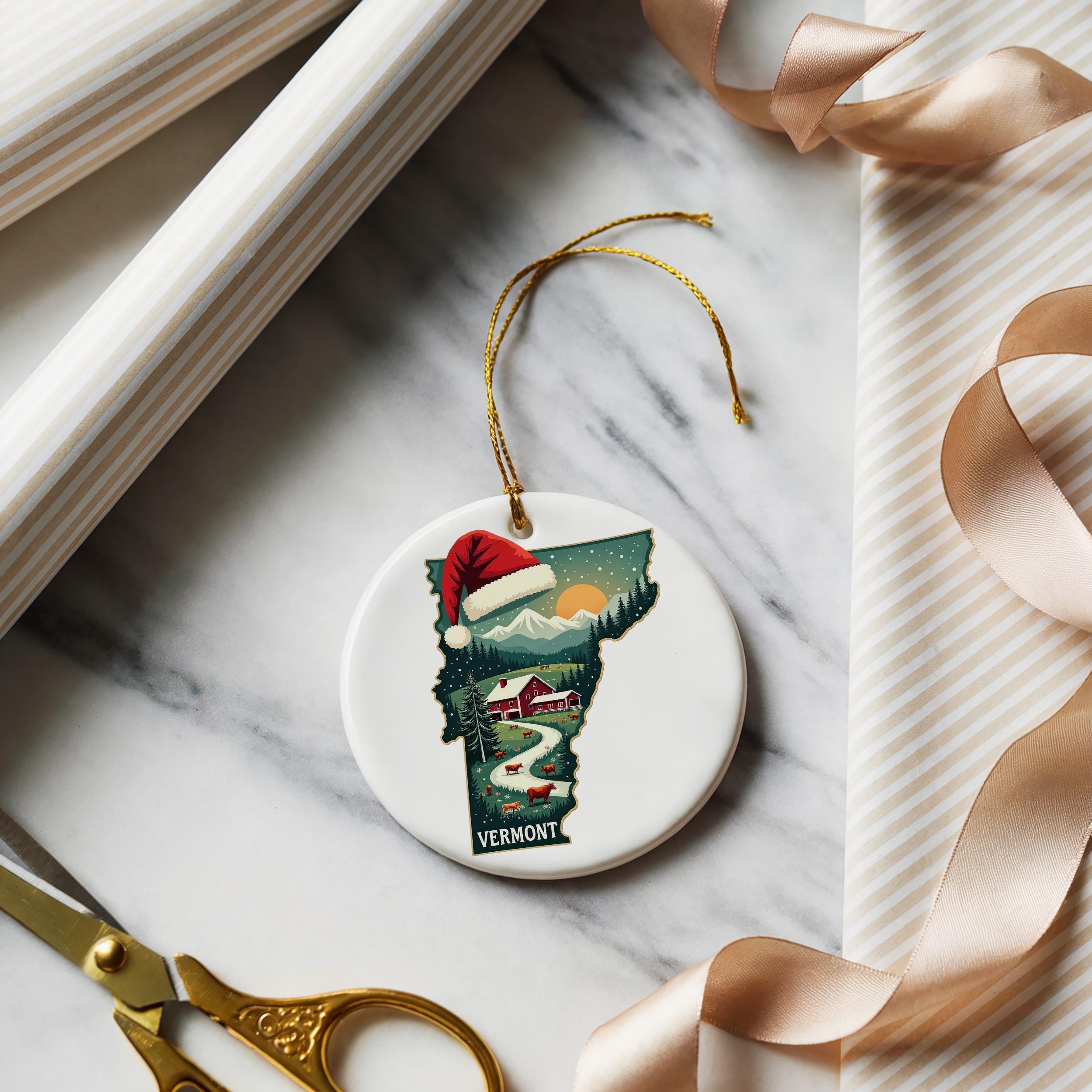 Vermont Ornament, Vintage Personalized Christmas Decor, Custom Holiday Gift Souvenir Travel Keepsake