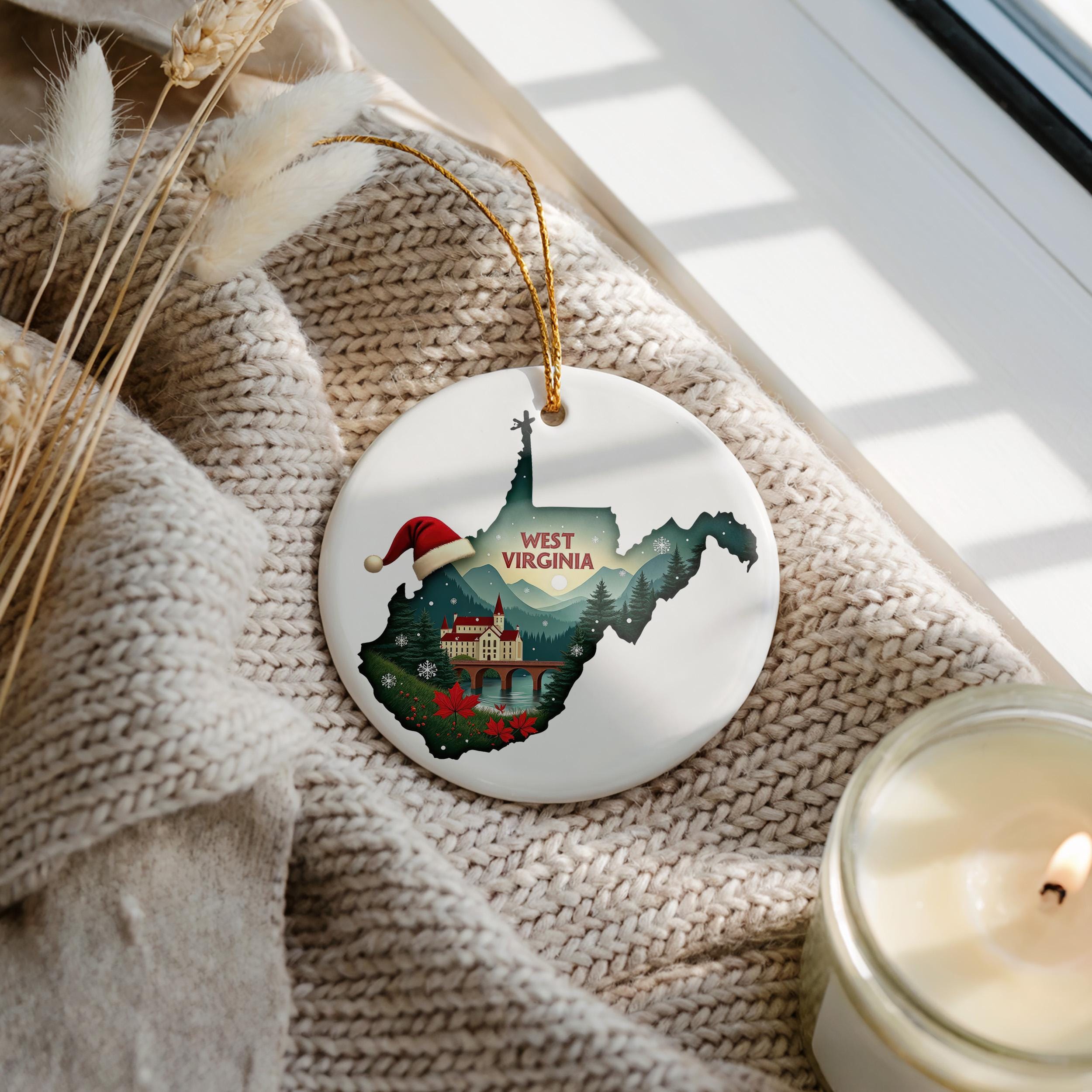 West Virginia Ornament, Vintage Personalized Christmas Decor, Custom Holiday Gift Souvenir Travel Keepsake