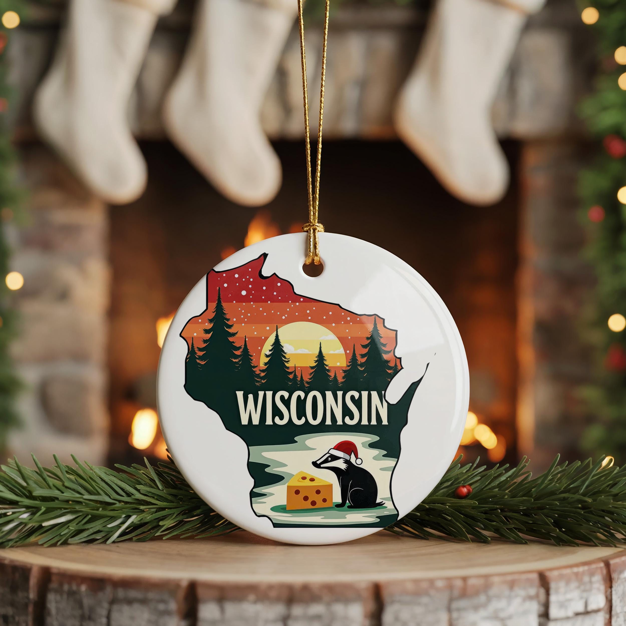 Wisconsin Ornament, Vintage Personalized Christmas Decor, Custom Holiday Gift Souvenir Travel Keepsake