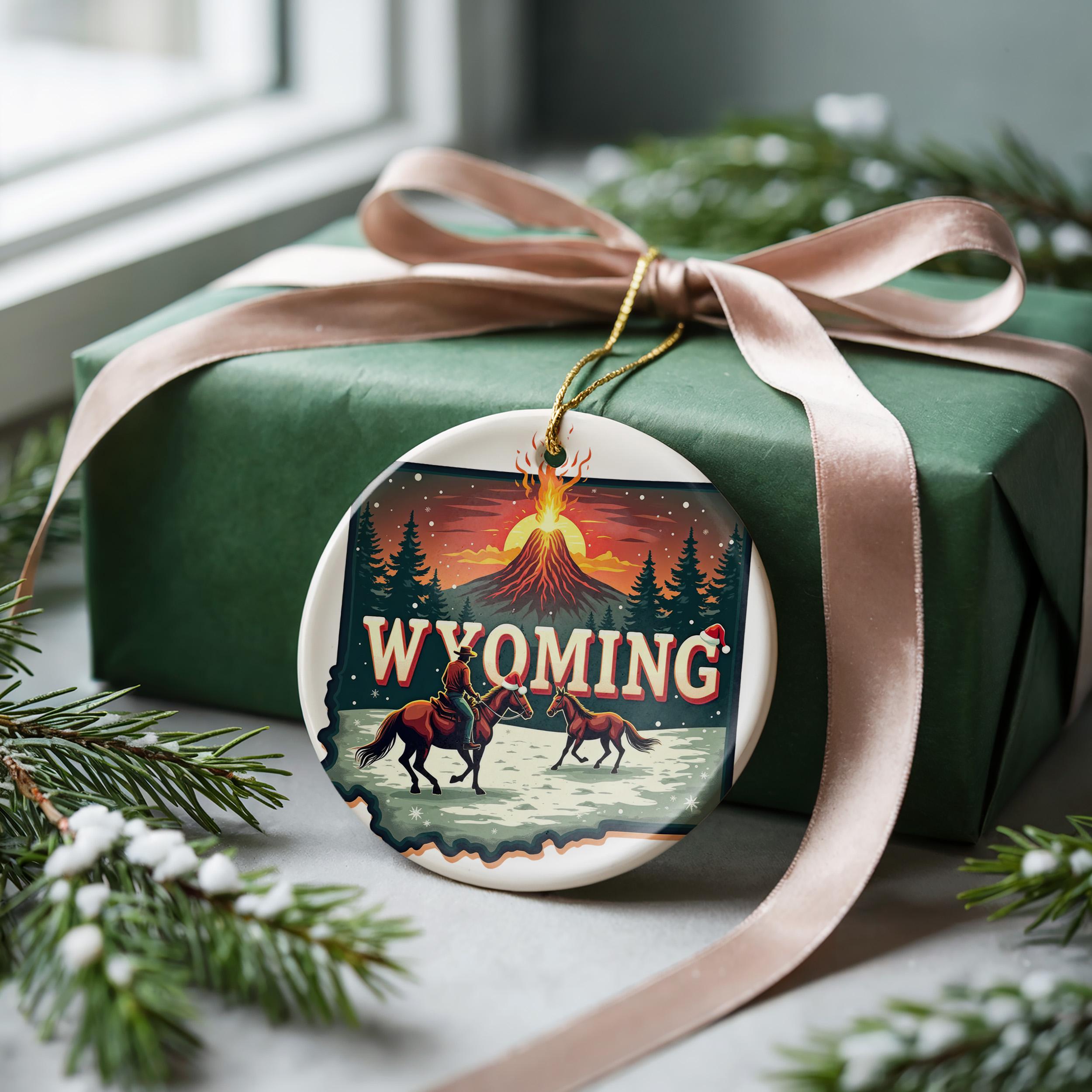 Wyoming Ornament, Vintage Personalized Christmas Decor, Custom Holiday Gift Souvenir Travel Keepsake