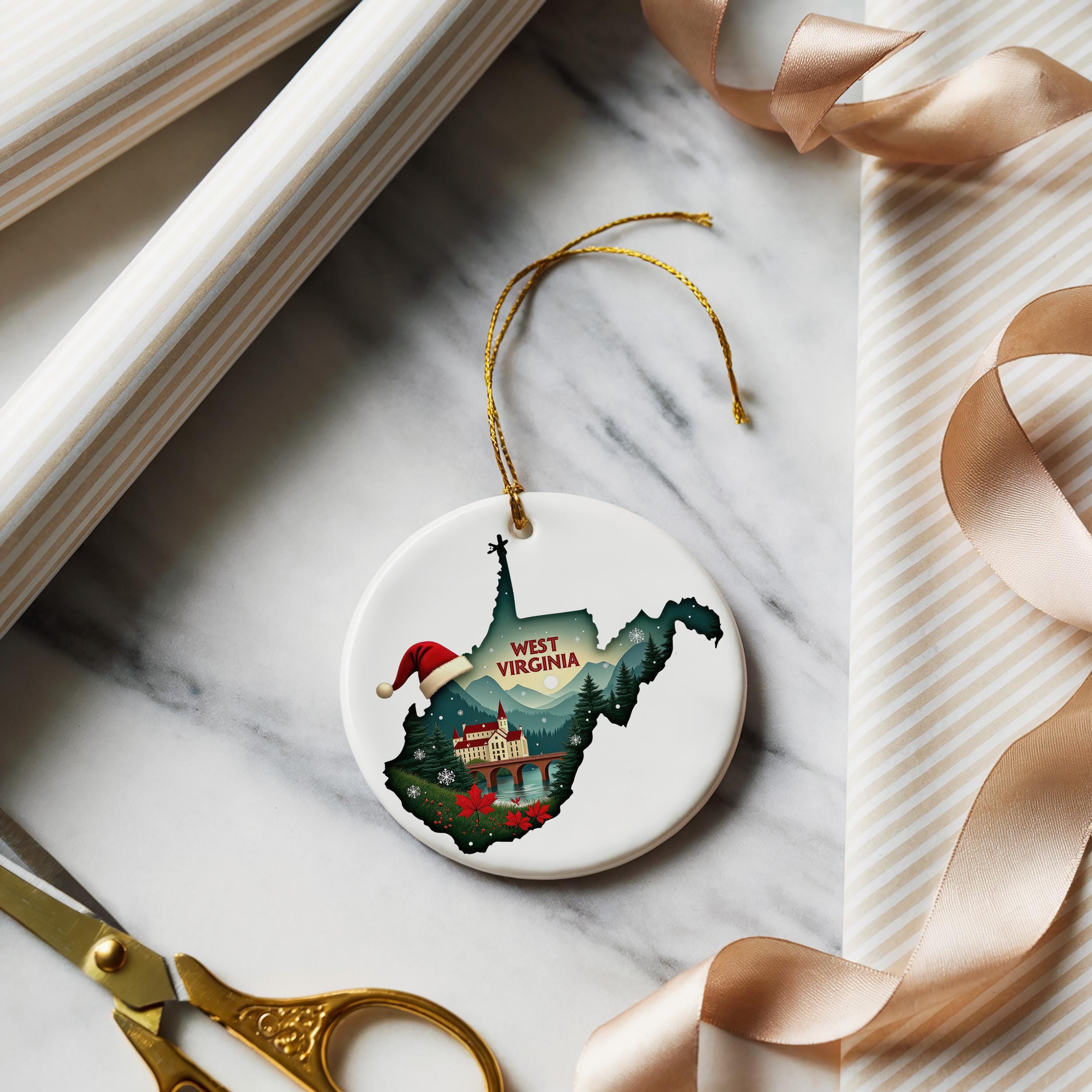 West Virginia Ornament, Vintage Personalized Christmas Decor, Custom Holiday Gift Souvenir Travel Keepsake