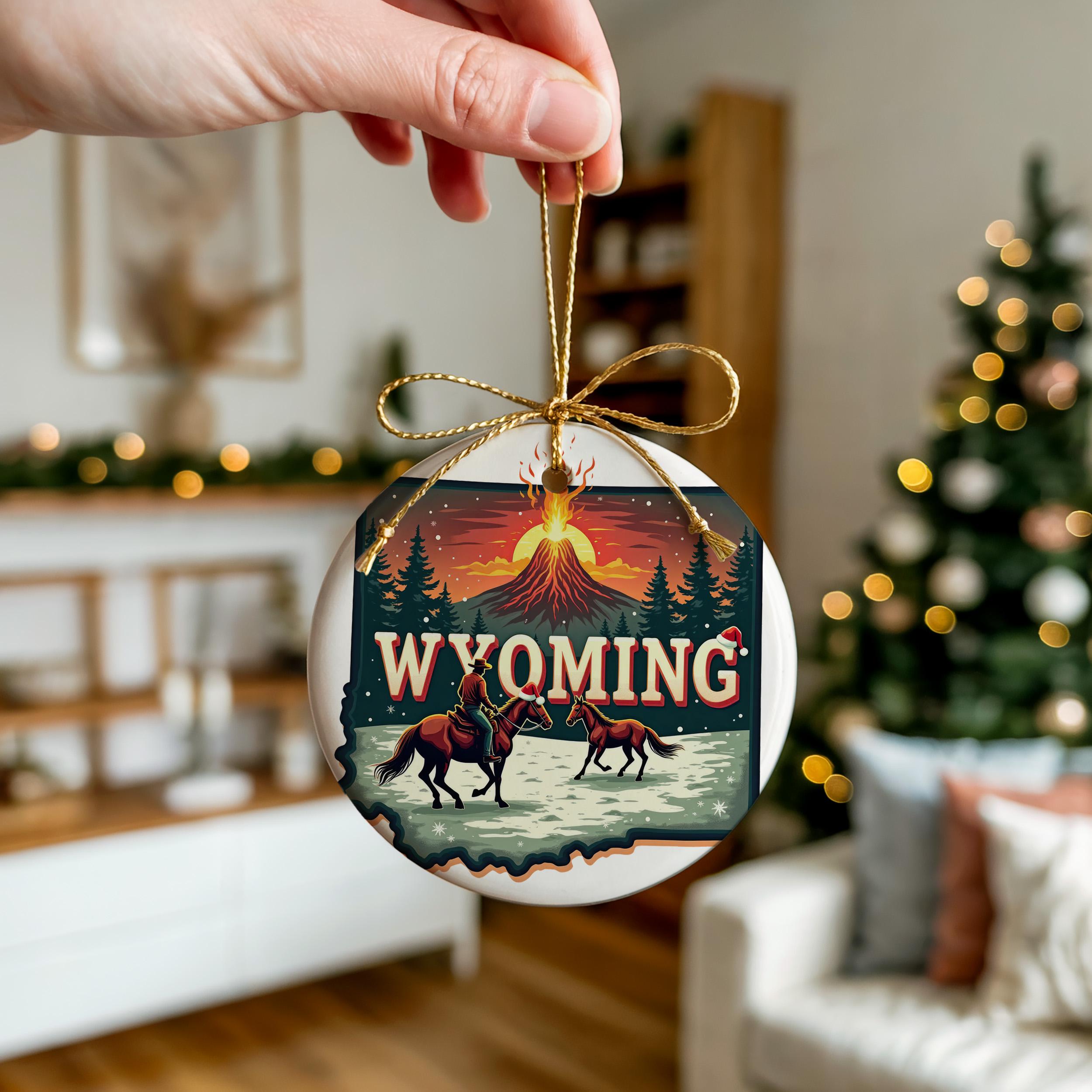 Wyoming Ornament, Vintage Personalized Christmas Decor, Custom Holiday Gift Souvenir Travel Keepsake