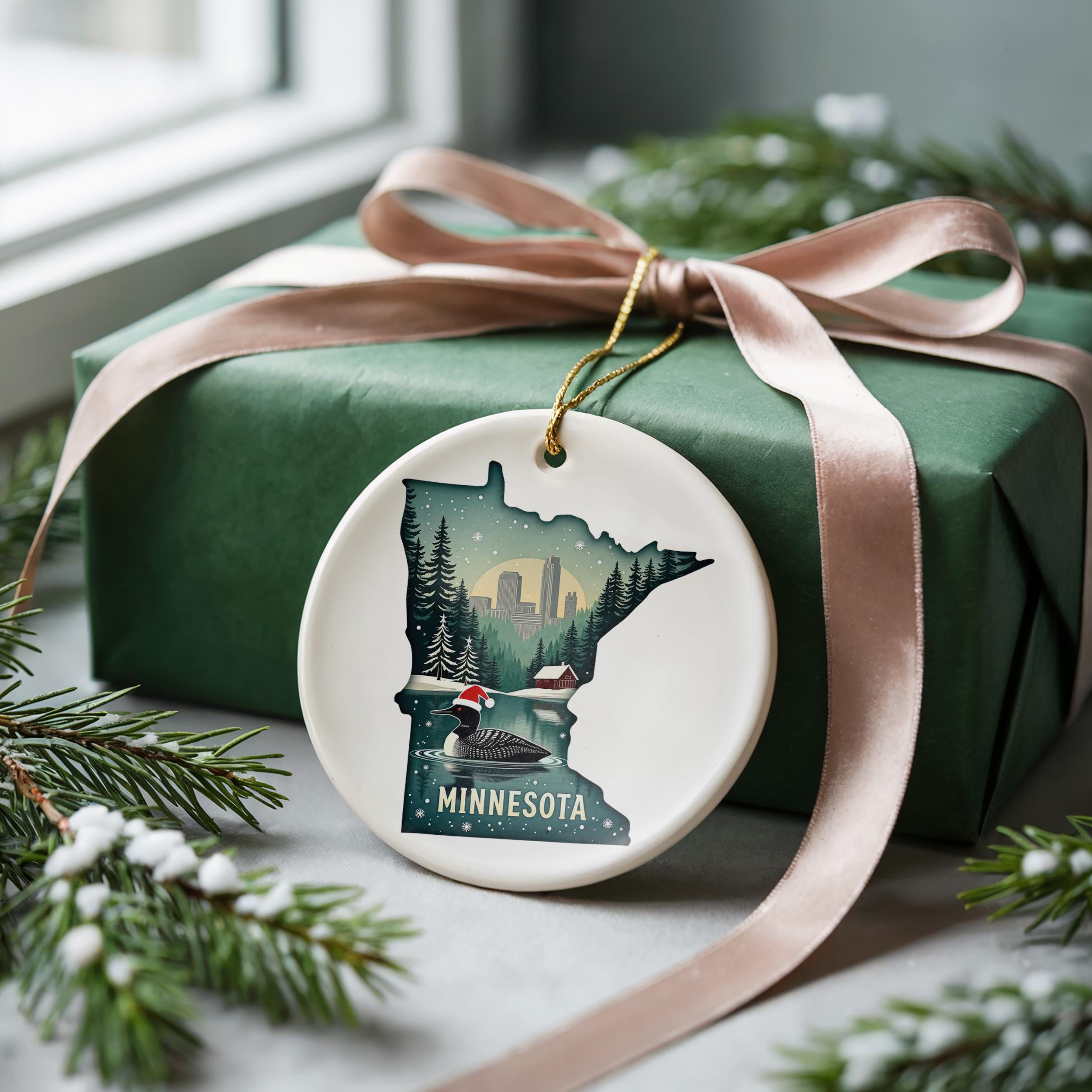 Minnesota Ornament, Vintage Personalized Christmas Decor, Custom Holiday Gift Souvenir Travel Keepsake