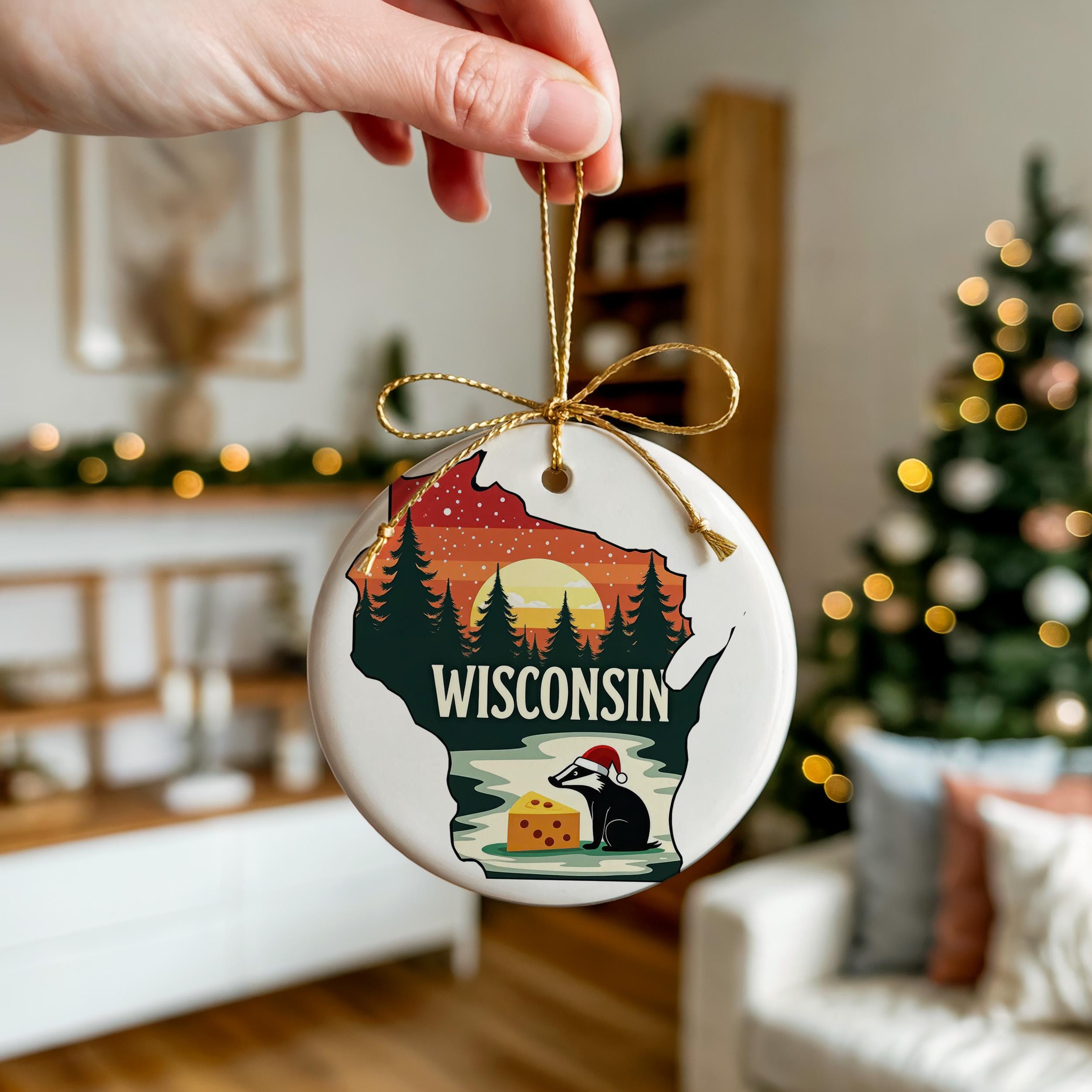 Wisconsin Ornament, Vintage Personalized Christmas Decor, Custom Holiday Gift Souvenir Travel Keepsake