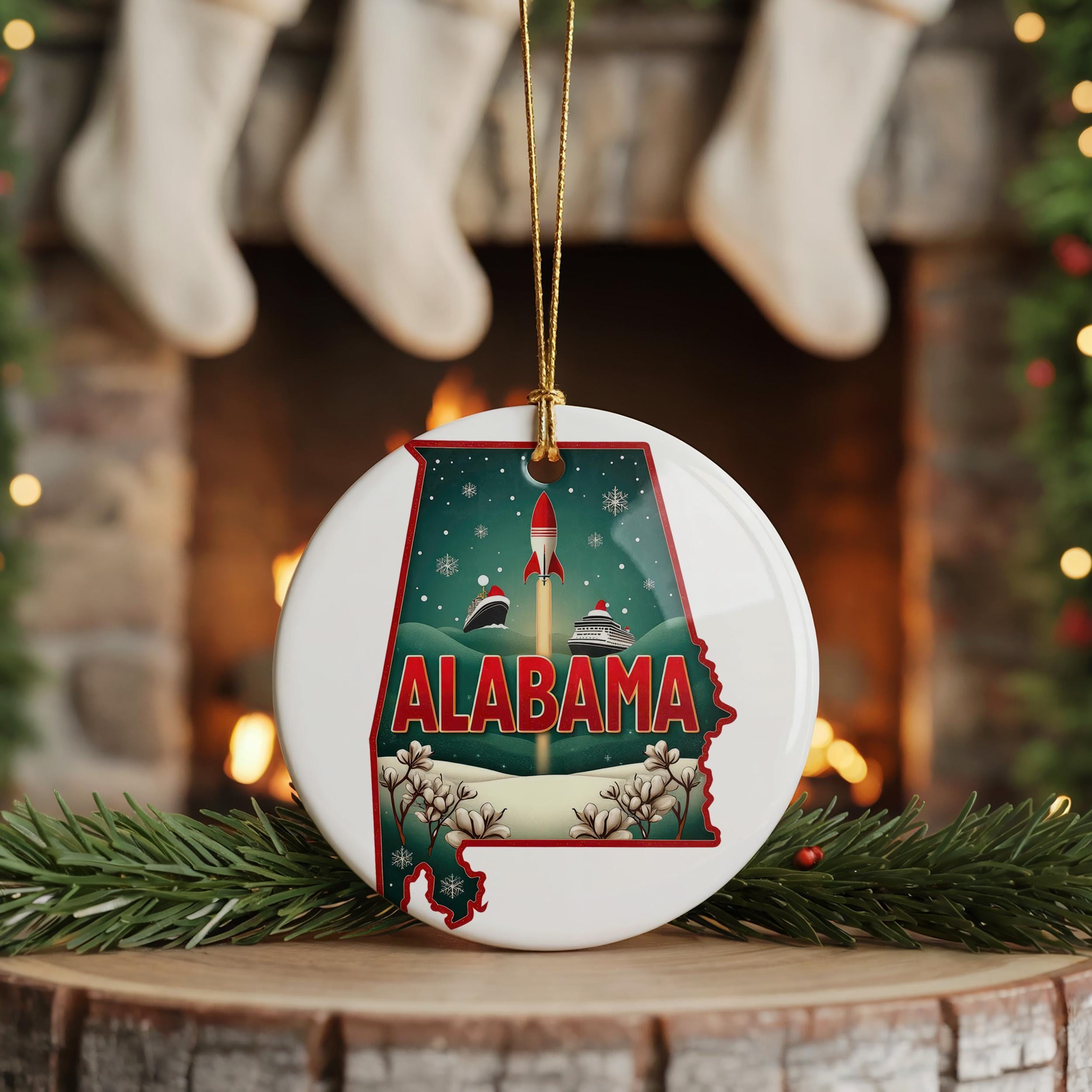 Alabama Ornament, Vintage Personalized Christmas Decor, Custom Holiday Gift Souvenir Travel Keepsake