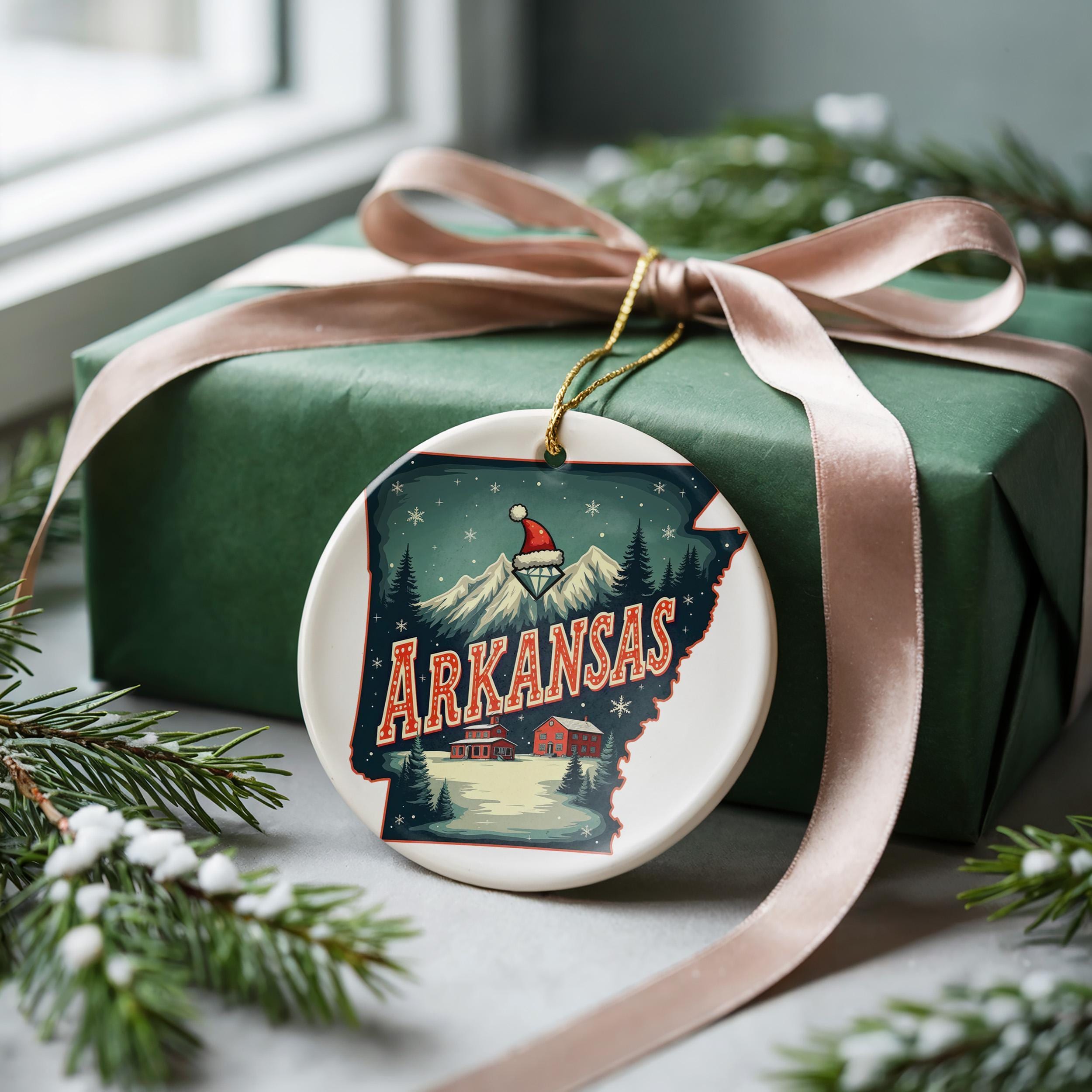 Arkansas Ornament, Vintage Personalized Christmas Decor, Custom Holiday Gift Souvenir Travel Keepsake
