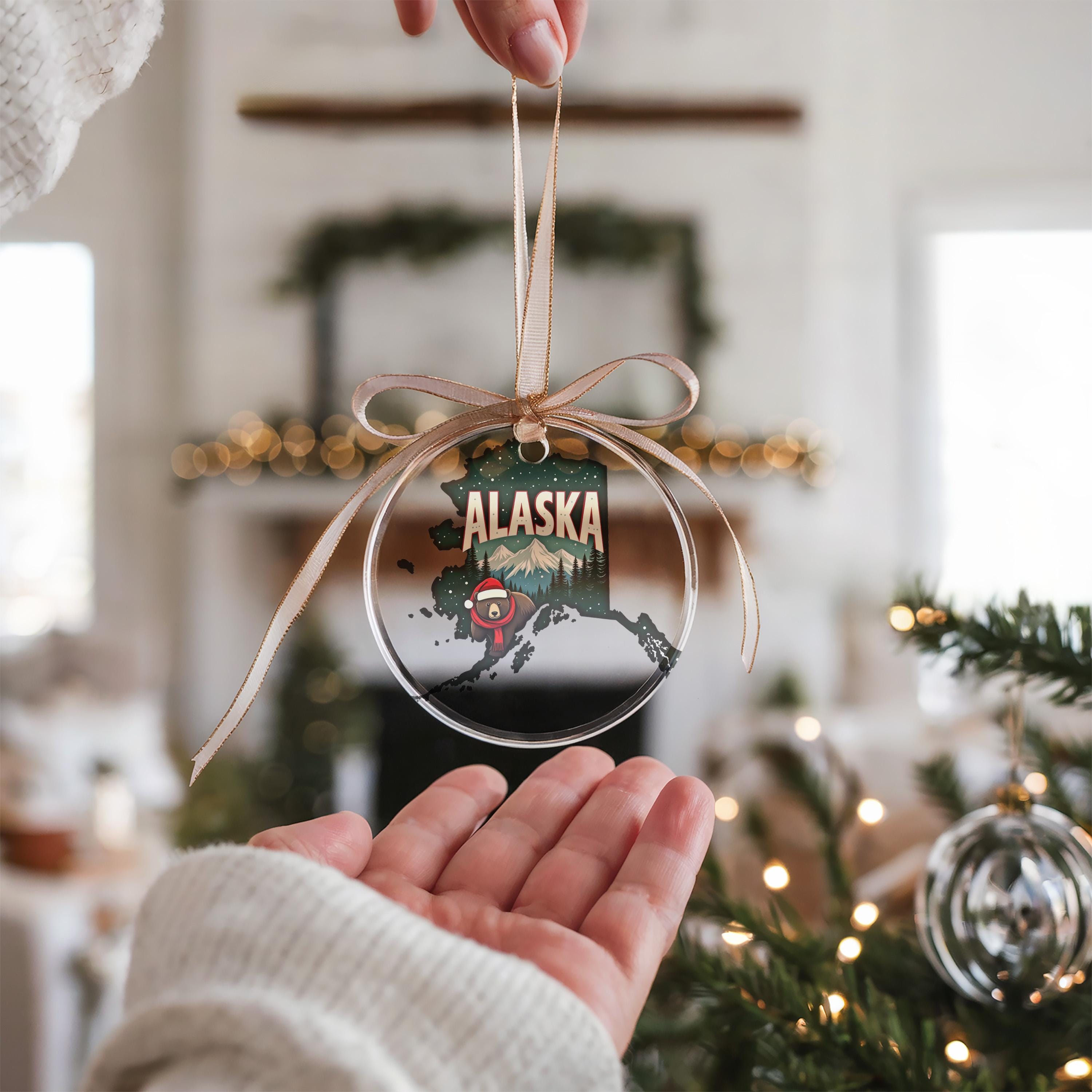 Alaska Ornament, Vintage Personalized Christmas Decor, Custom Holiday Gift Souvenir Travel Keepsake
