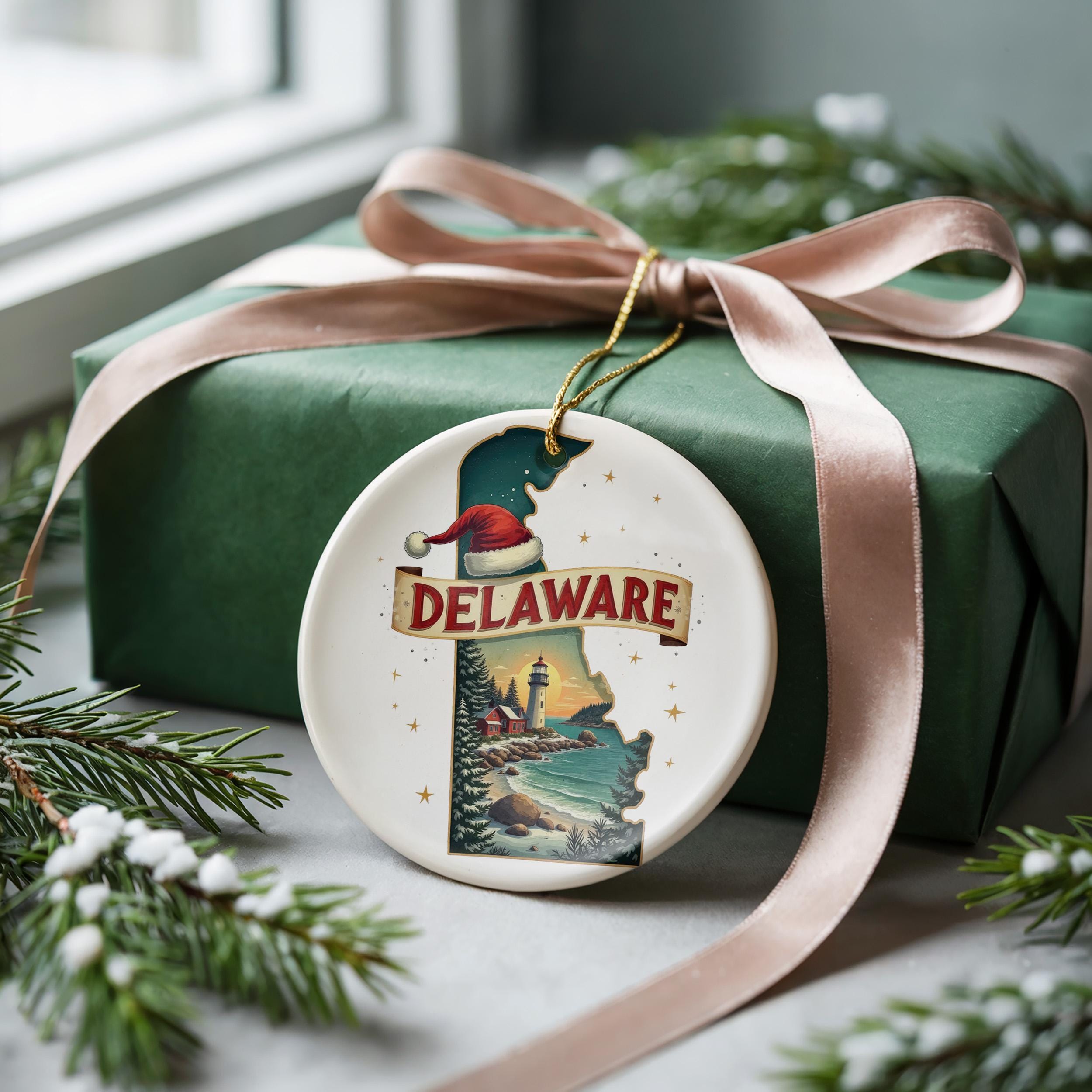 Delaware Ornament, Vintage Personalized Christmas Decor, Custom Holiday Gift Souvenir Travel Keepsake