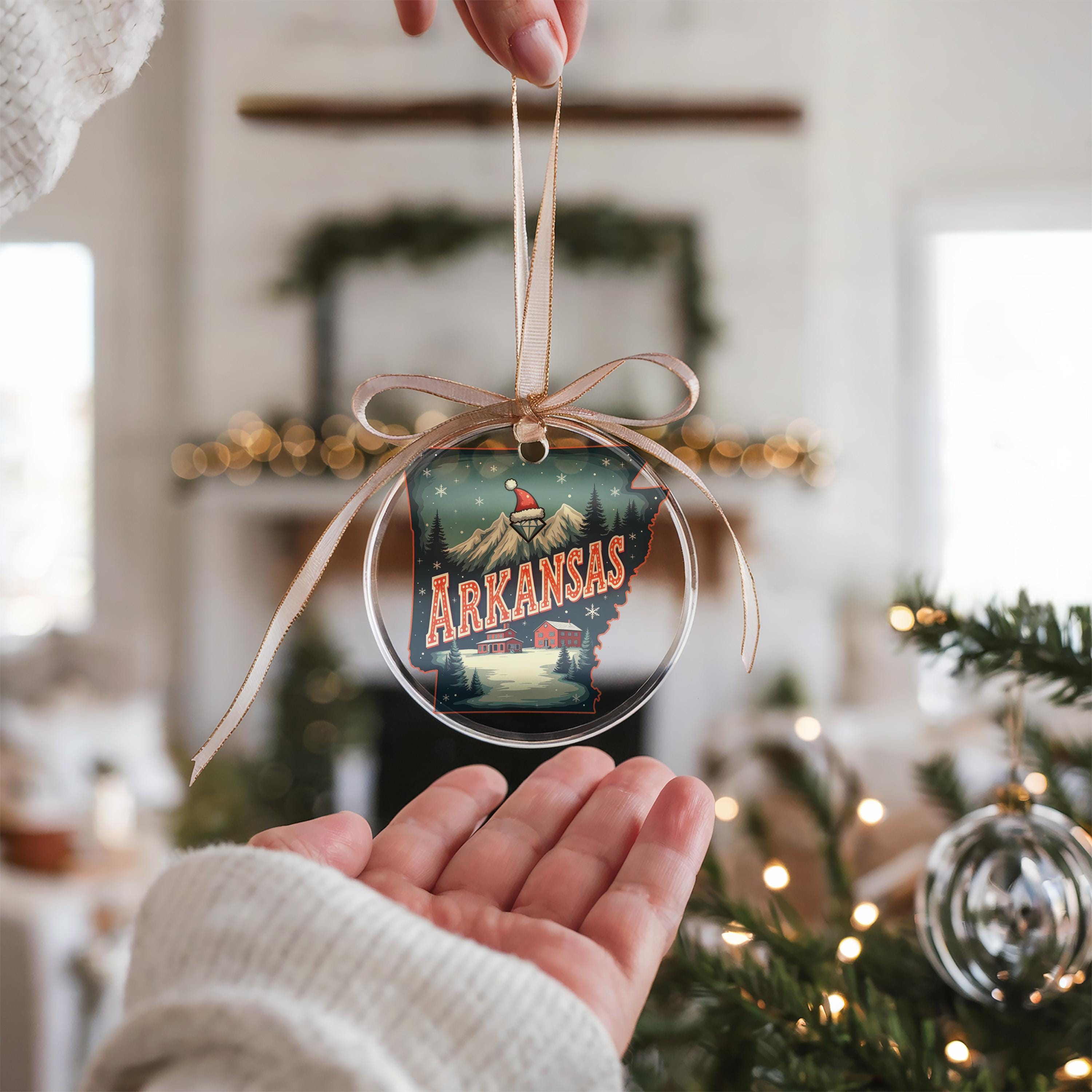 Arkansas Ornament, Vintage Personalized Christmas Decor, Custom Holiday Gift Souvenir Travel Keepsake