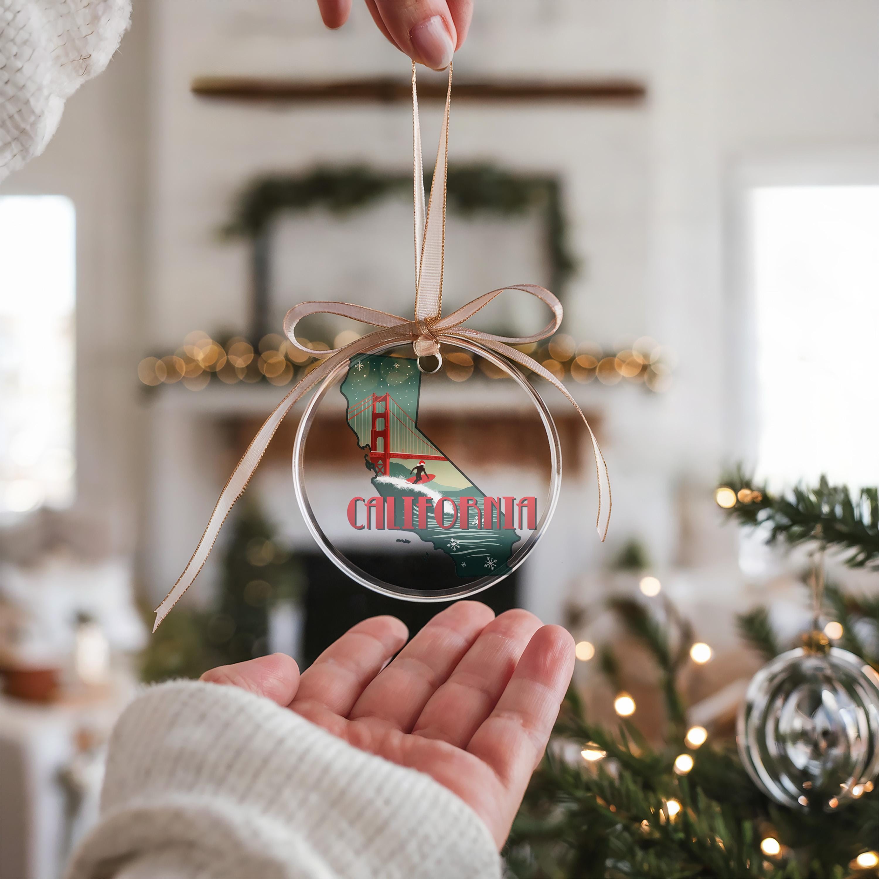 California Ornament, Vintage Personalized Christmas Decor, Custom Holiday Gift Souvenir Travel Keepsake