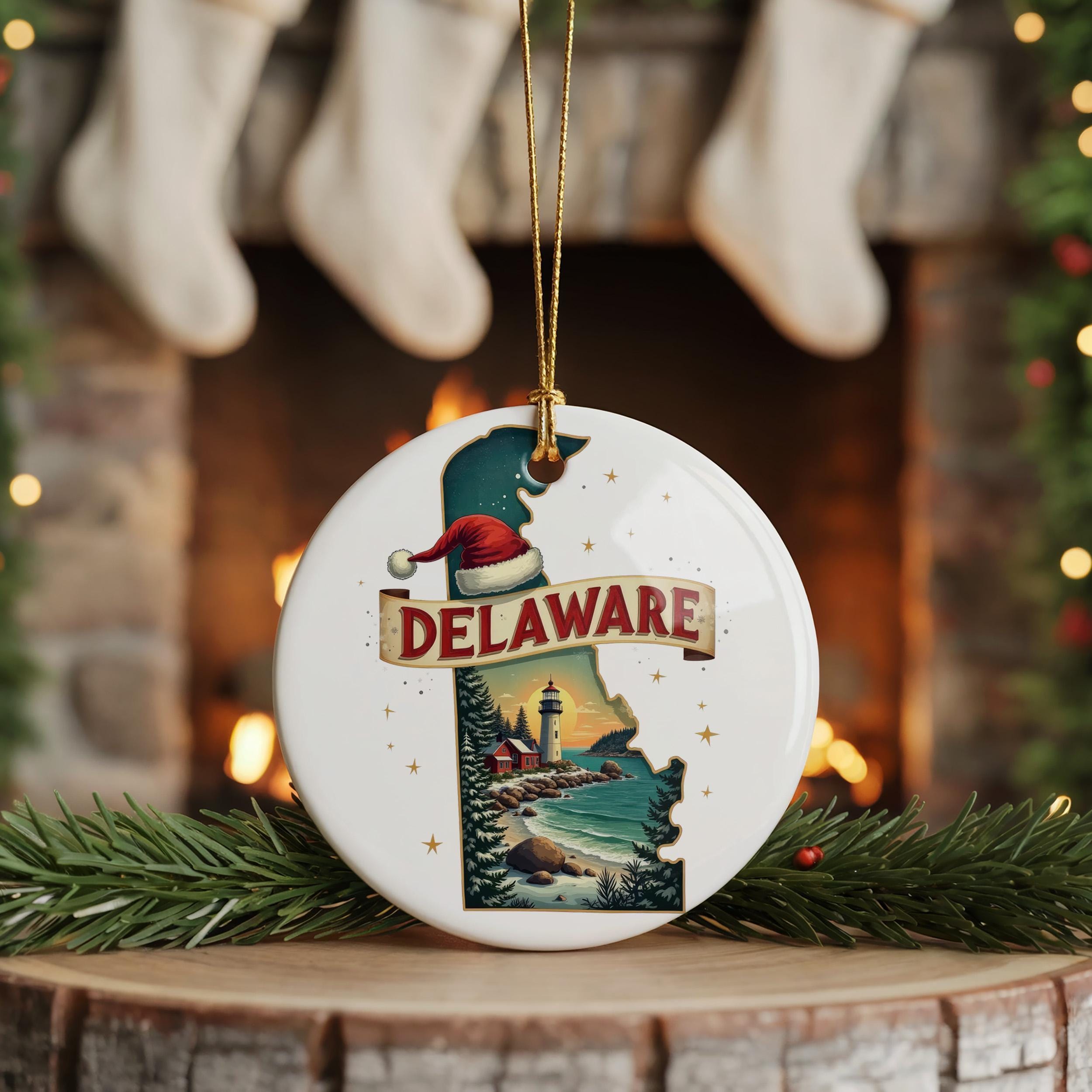 Delaware Ornament, Vintage Personalized Christmas Decor, Custom Holiday Gift Souvenir Travel Keepsake