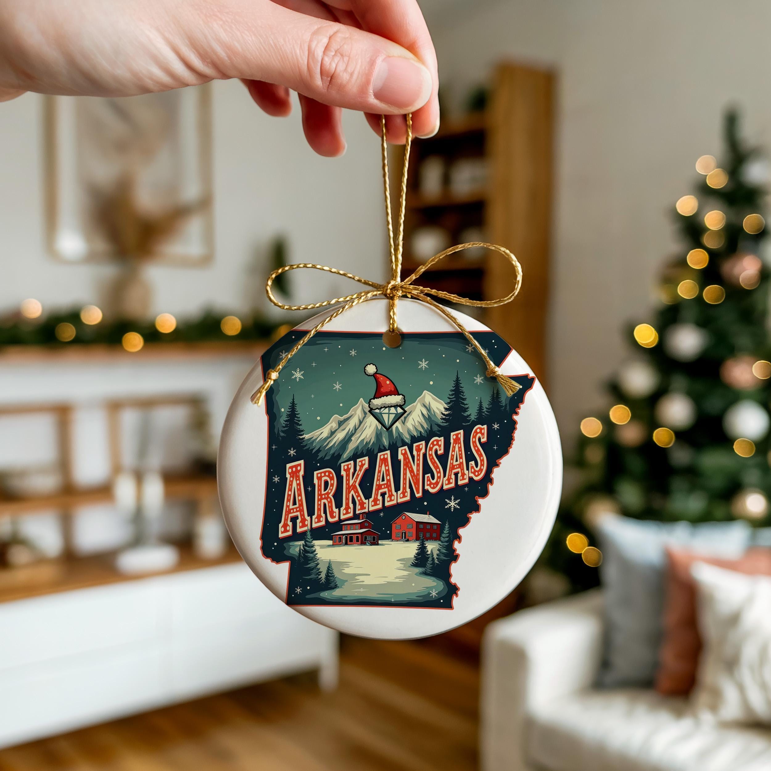 Arkansas Ornament, Vintage Personalized Christmas Decor, Custom Holiday Gift Souvenir Travel Keepsake