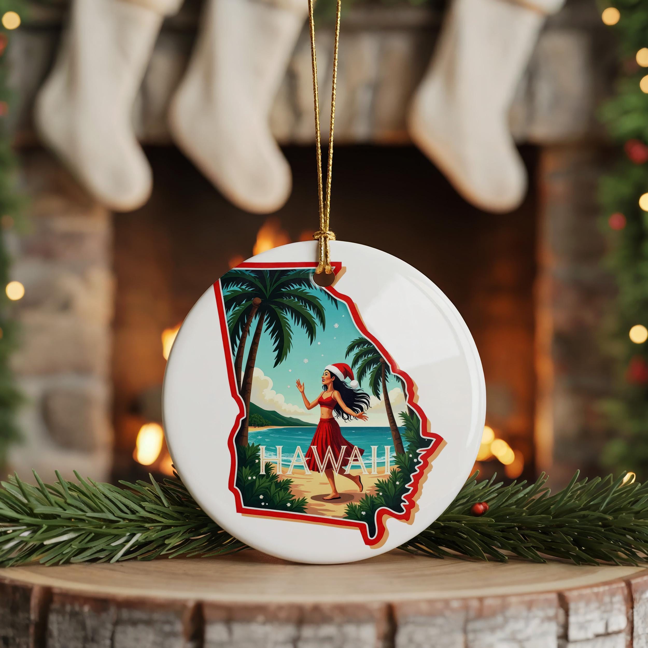 Hawaii Ornament, Vintage Personalized Christmas Decor, Custom Holiday Gift Souvenir Travel Keepsake