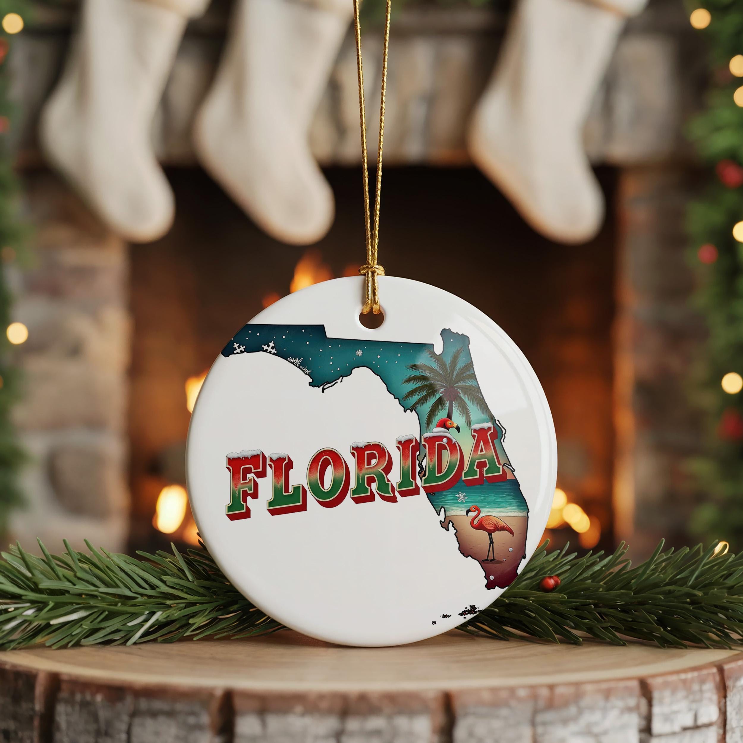 Florida Ornament, Vintage Personalized Christmas Decor, Custom Holiday Gift Souvenir Travel Keepsake