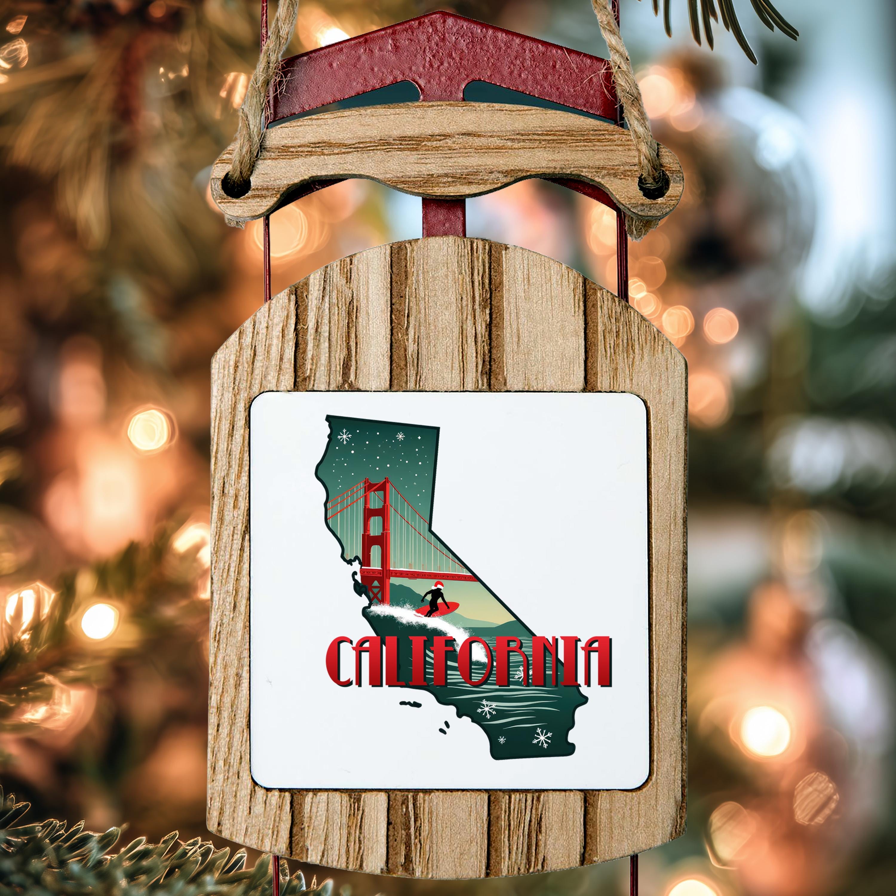 California Ornament, Vintage Personalized Christmas Decor, Custom Holiday Gift Souvenir Travel Keepsake