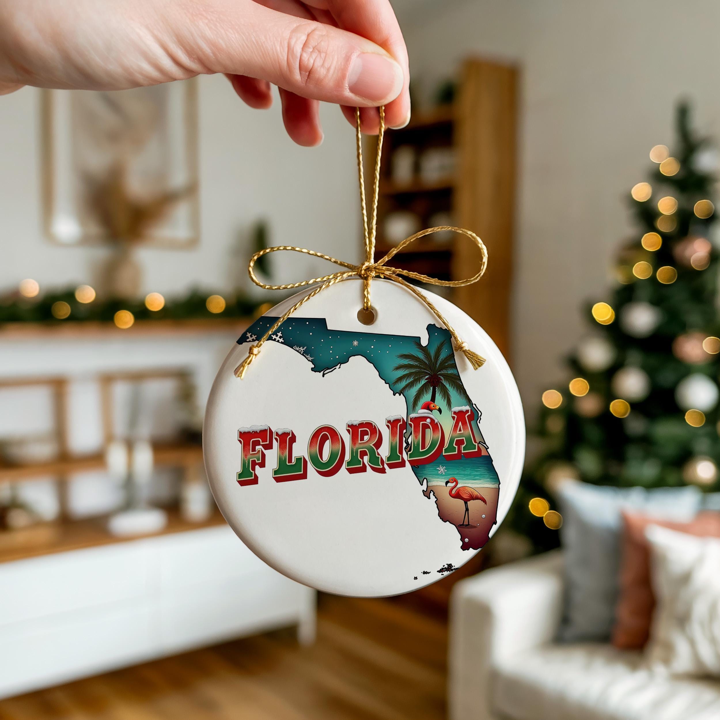 Florida Ornament, Vintage Personalized Christmas Decor, Custom Holiday Gift Souvenir Travel Keepsake