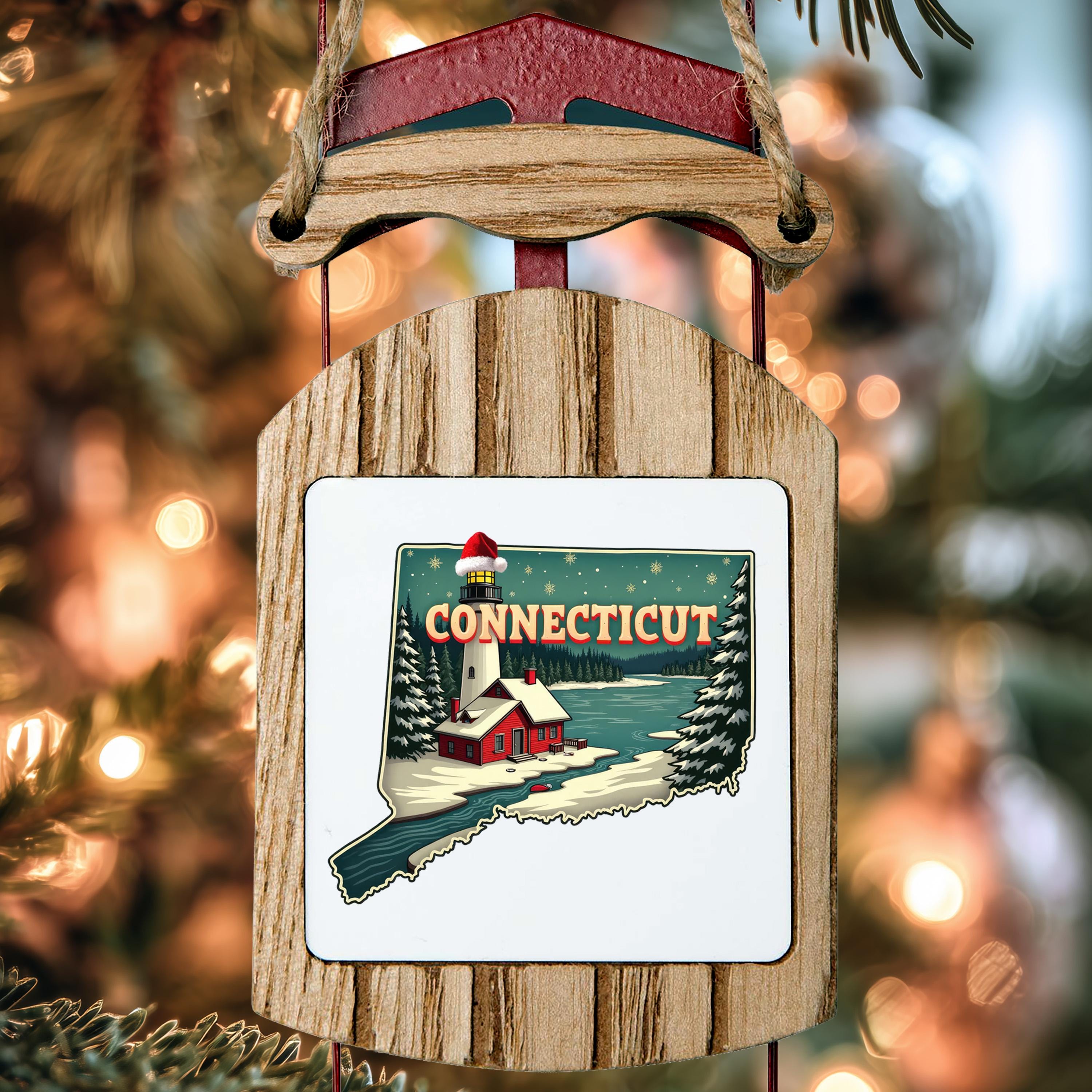 Connecticut Ornament, Vintage Personalized Christmas Decor, Custom Holiday Gift Souvenir Travel Keepsake