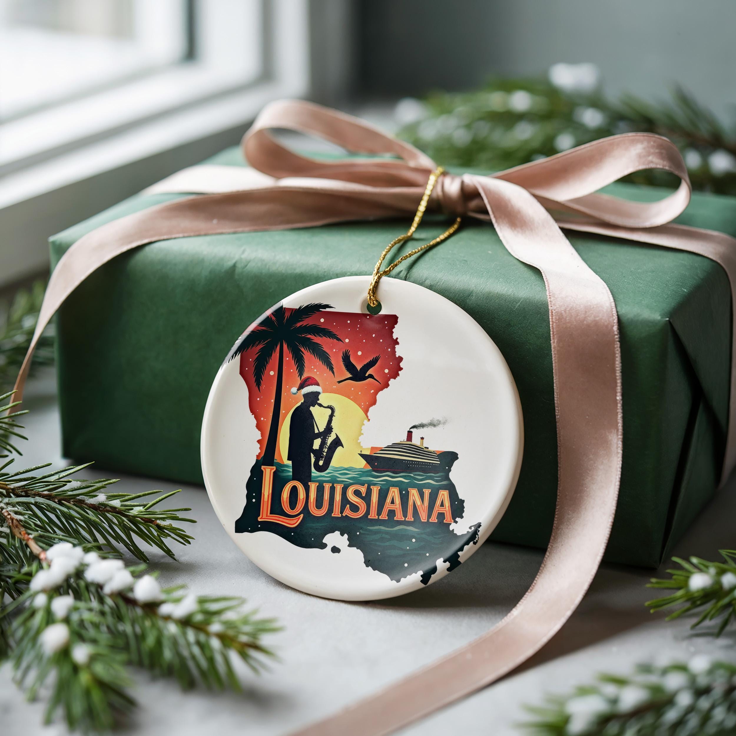 Louisiana Ornament, Vintage Personalized Christmas Decor, Custom Holiday Gift Souvenir Travel Keepsake