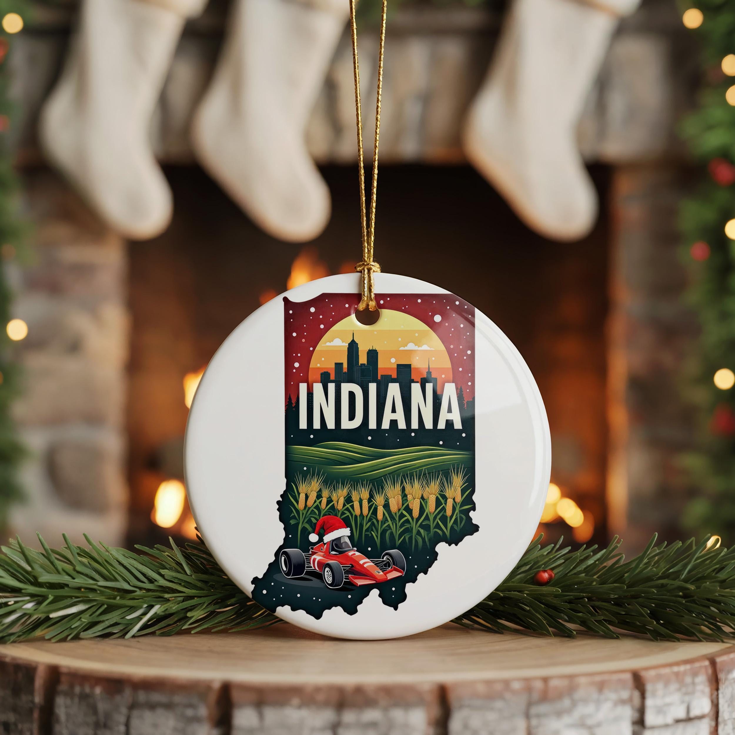 Indiana Ornament, Vintage Personalized Christmas Decor, Custom Holiday Gift Souvenir Travel Keepsake