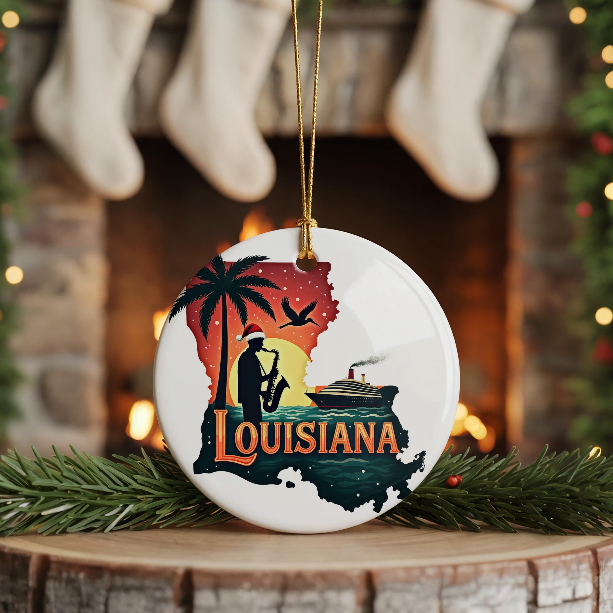 Louisiana Ornament, Vintage Personalized Christmas Decor, Custom Holiday Gift Souvenir Travel Keepsake