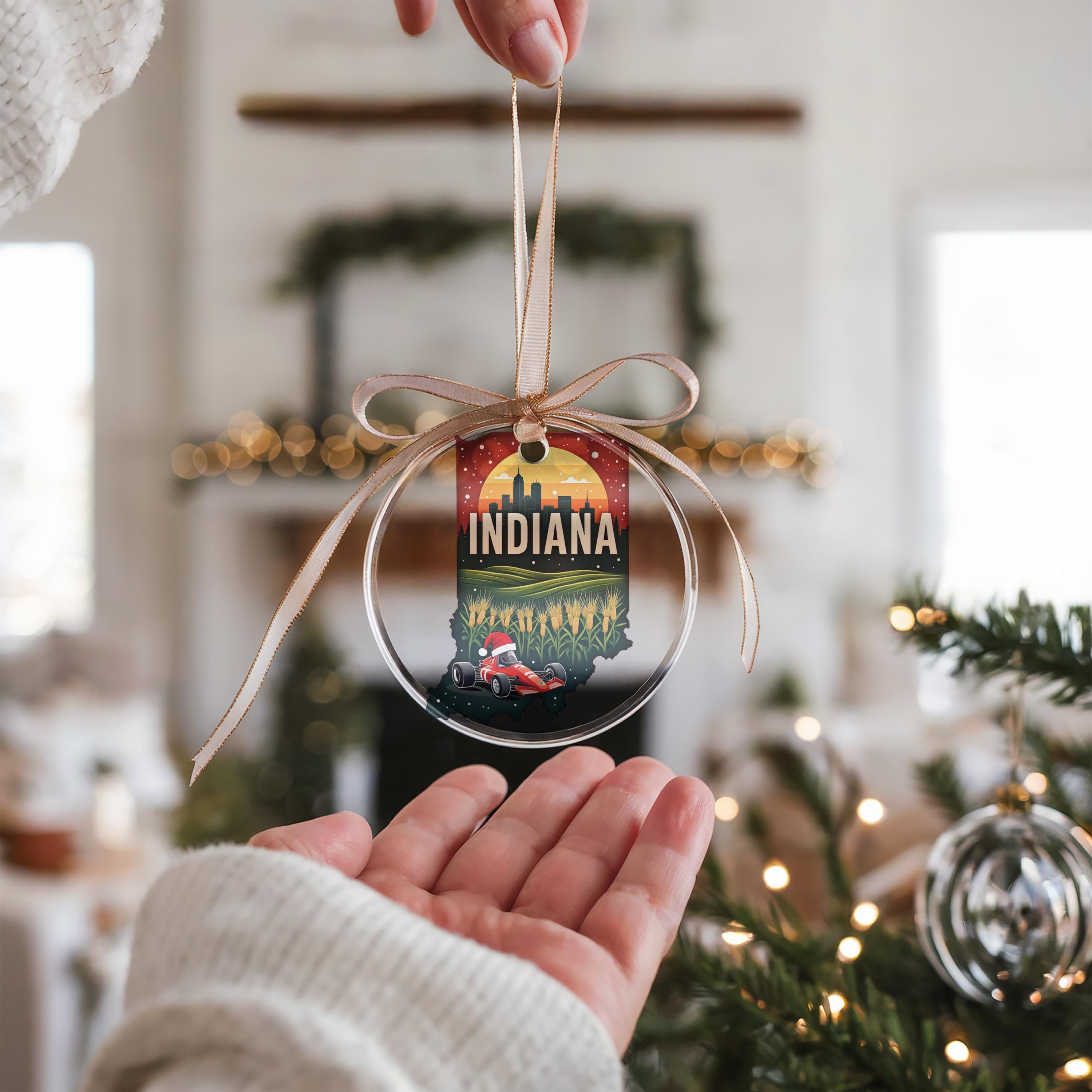Indiana Ornament, Vintage Personalized Christmas Decor, Custom Holiday Gift Souvenir Travel Keepsake