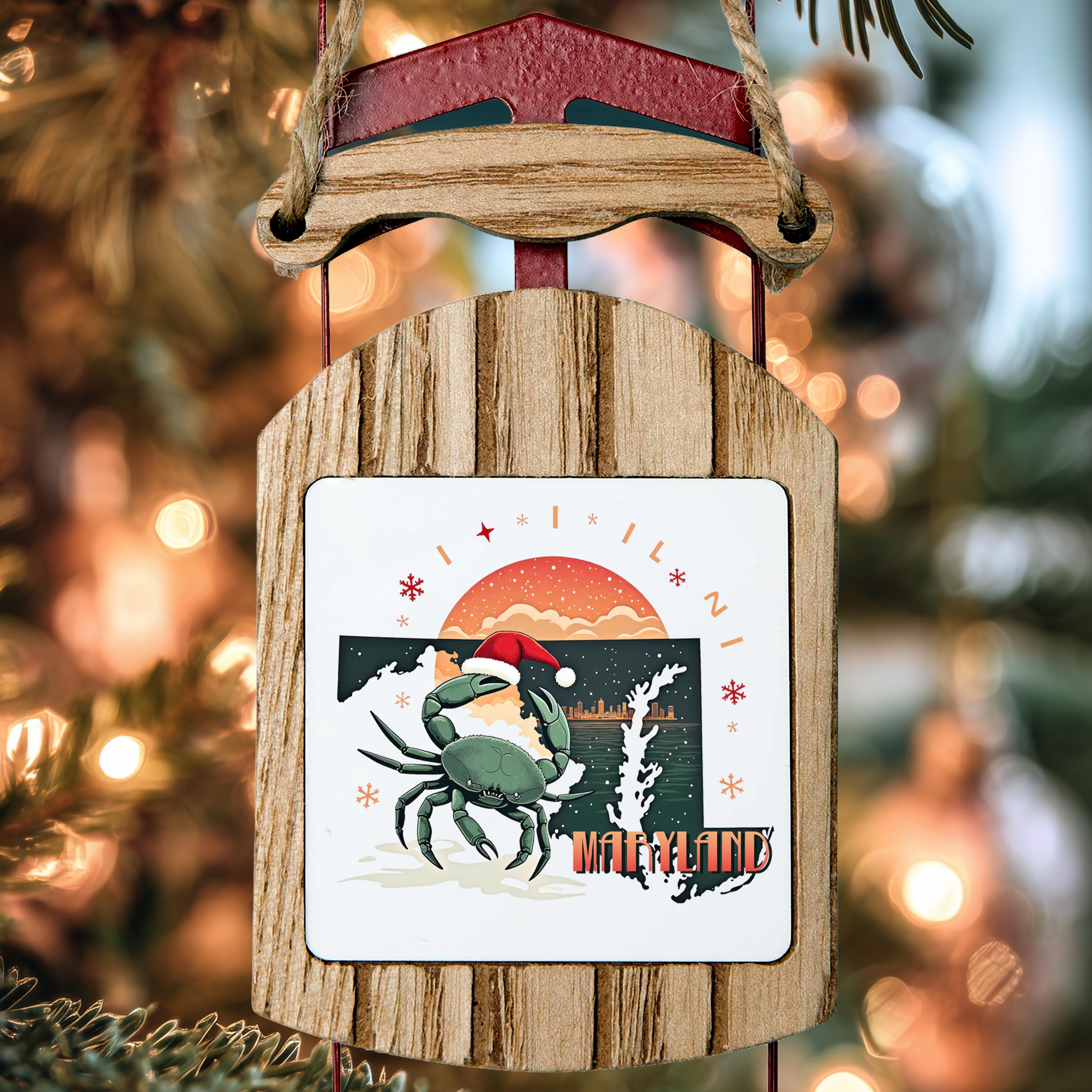 Maryland Ornament, Vintage Personalized Christmas Decor, Custom Holiday Gift Souvenir Travel Keepsake