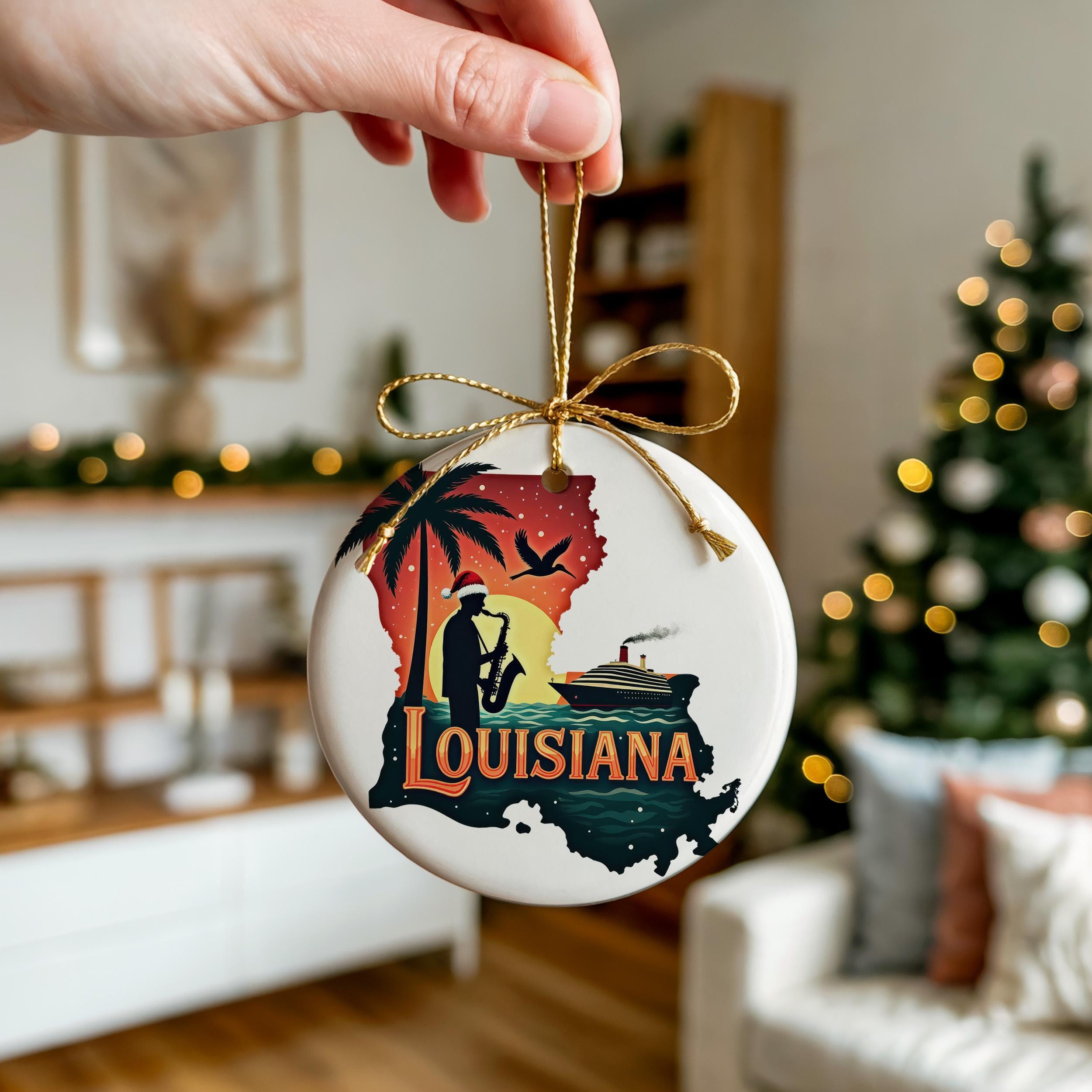 Louisiana Ornament, Vintage Personalized Christmas Decor, Custom Holiday Gift Souvenir Travel Keepsake