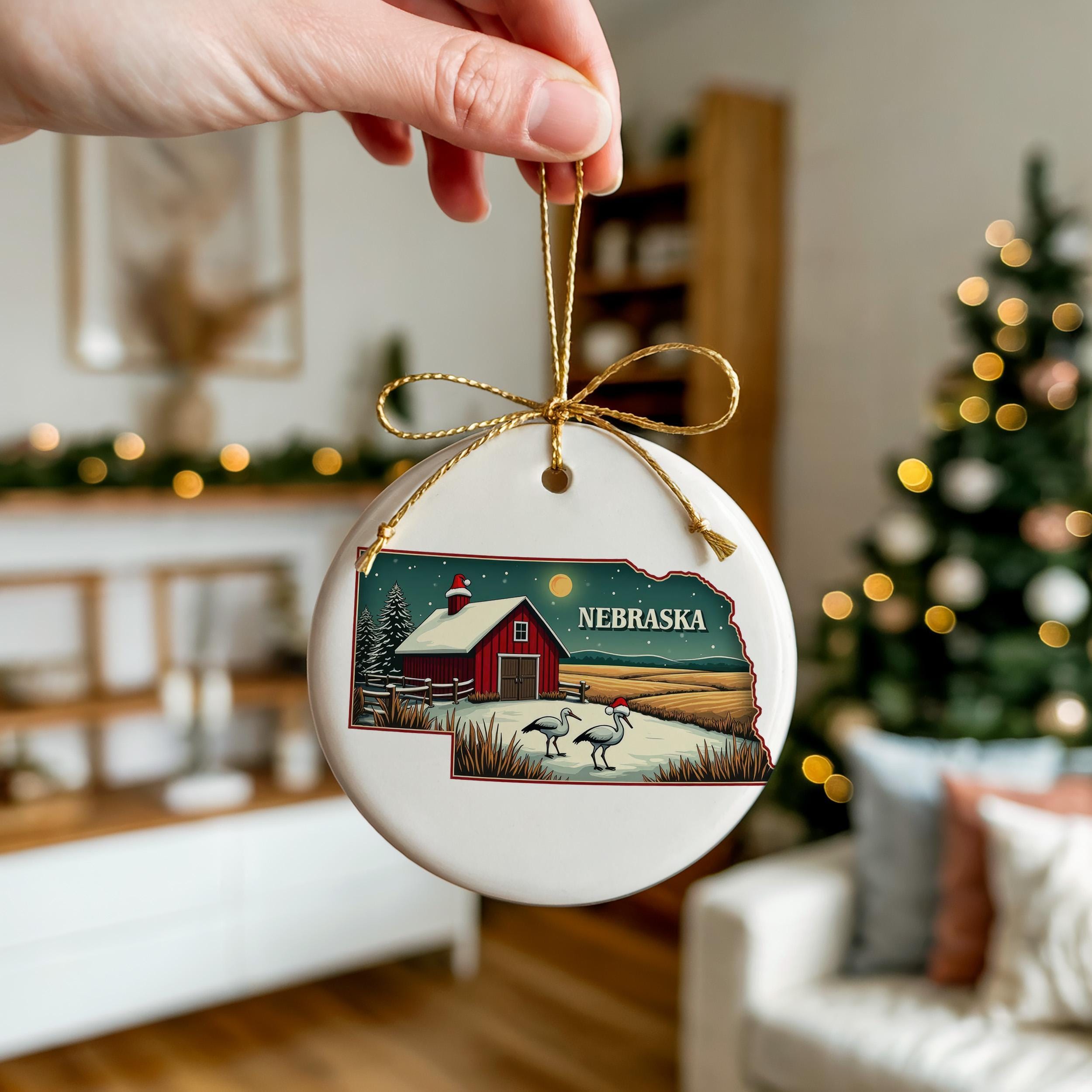 Nebraska Ornament, Vintage Personalized Christmas Decor, Custom Holiday Gift Souvenir Travel Keepsake