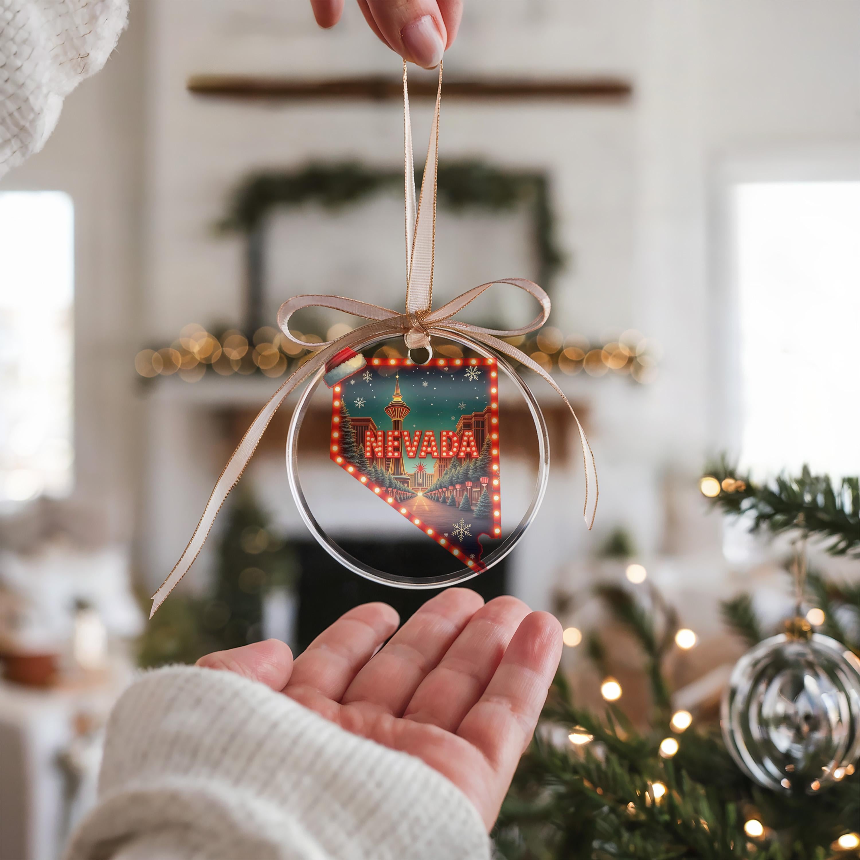 Nevada Ornament, Vintage Personalized Christmas Decor, Custom Holiday Gift Souvenir Travel Keepsake
