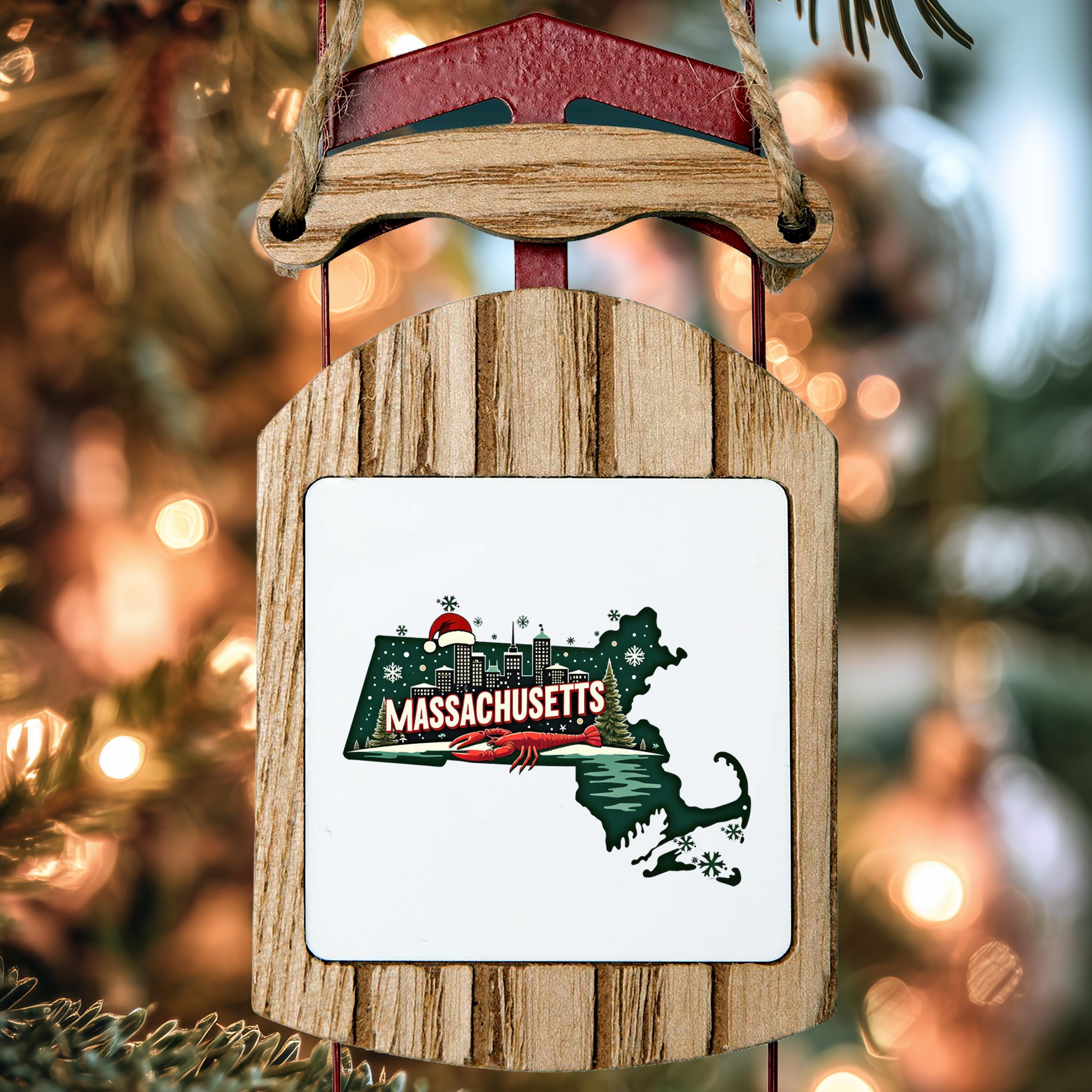 Massachusetts Ornament, Vintage Personalized Christmas Decor, Custom Holiday Gift Souvenir Travel Keepsake