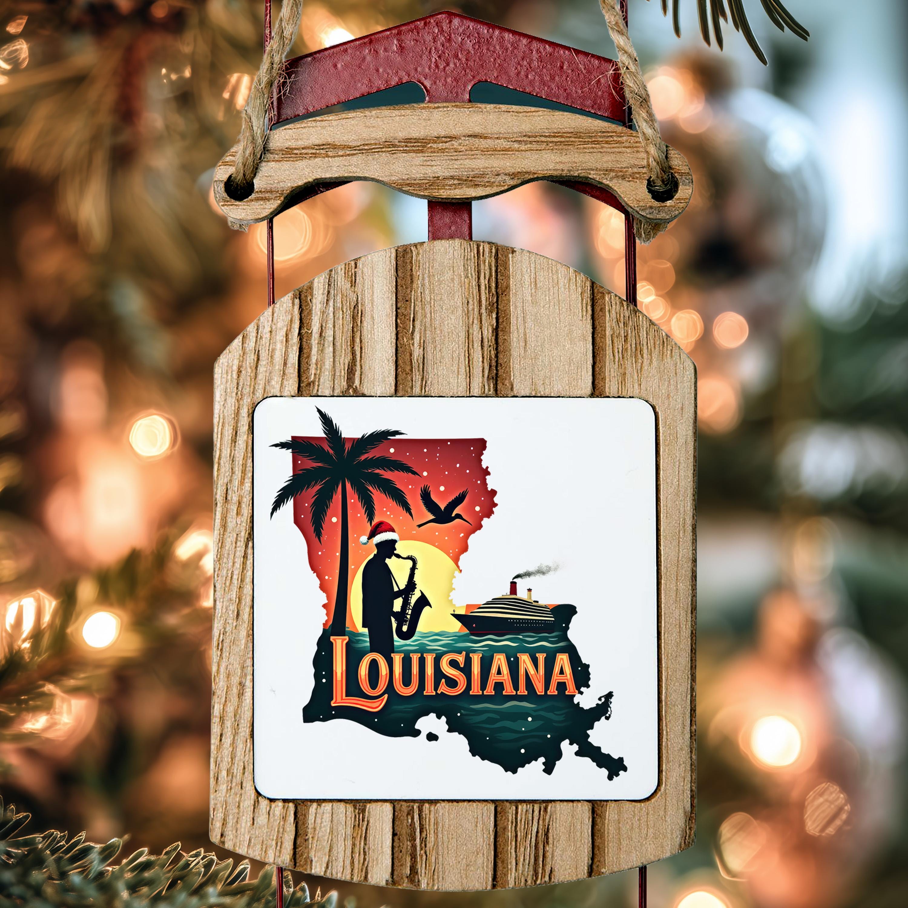 Louisiana Ornament, Vintage Personalized Christmas Decor, Custom Holiday Gift Souvenir Travel Keepsake
