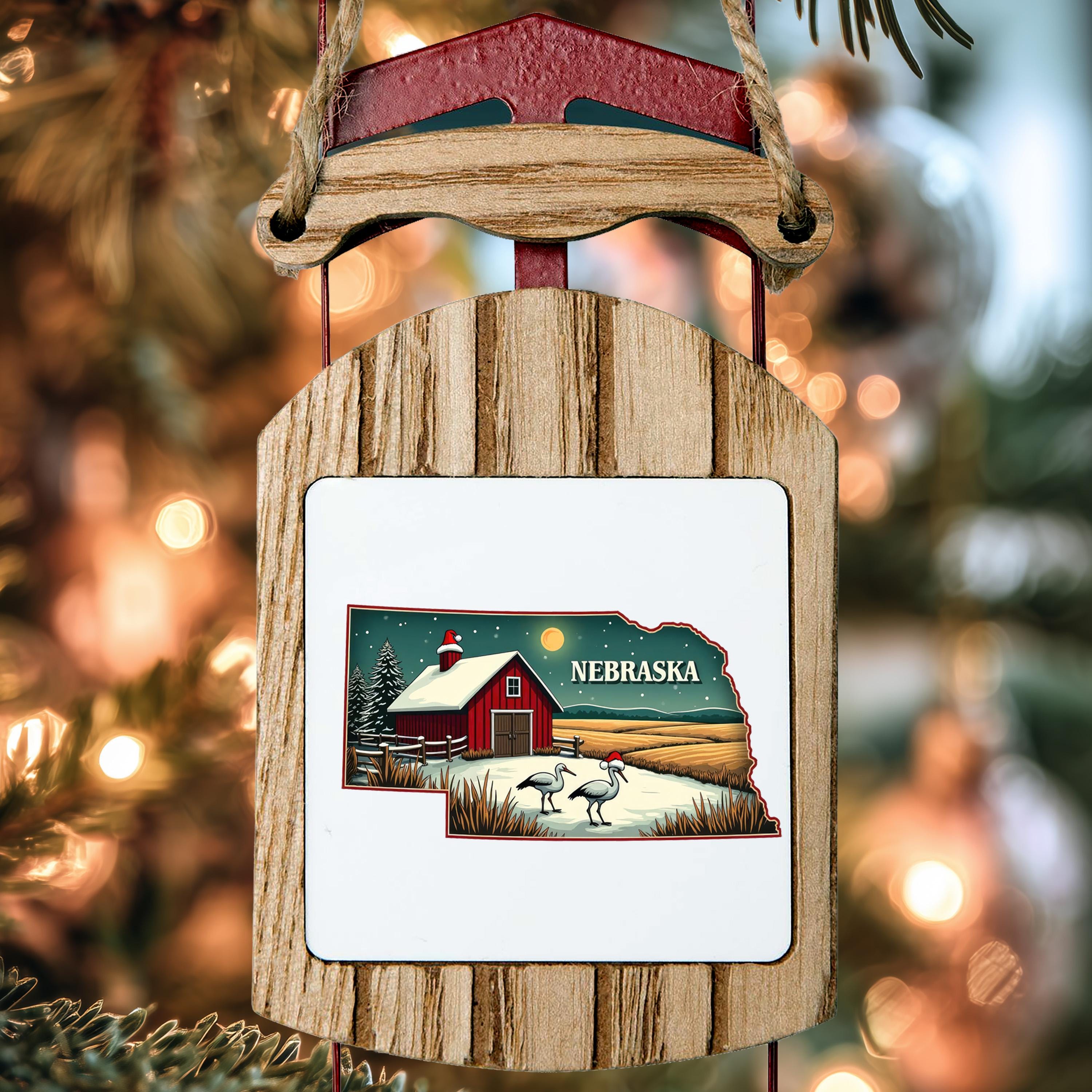 Nebraska Ornament, Vintage Personalized Christmas Decor, Custom Holiday Gift Souvenir Travel Keepsake