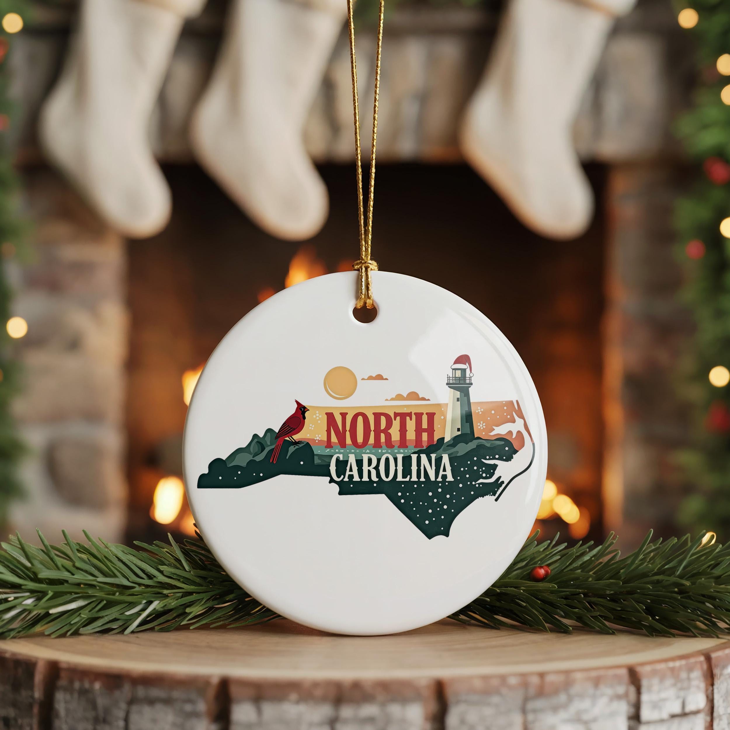North Carolina Ornament, Vintage Personalized Christmas Decor, Custom Holiday Gift Souvenir Travel Keepsake