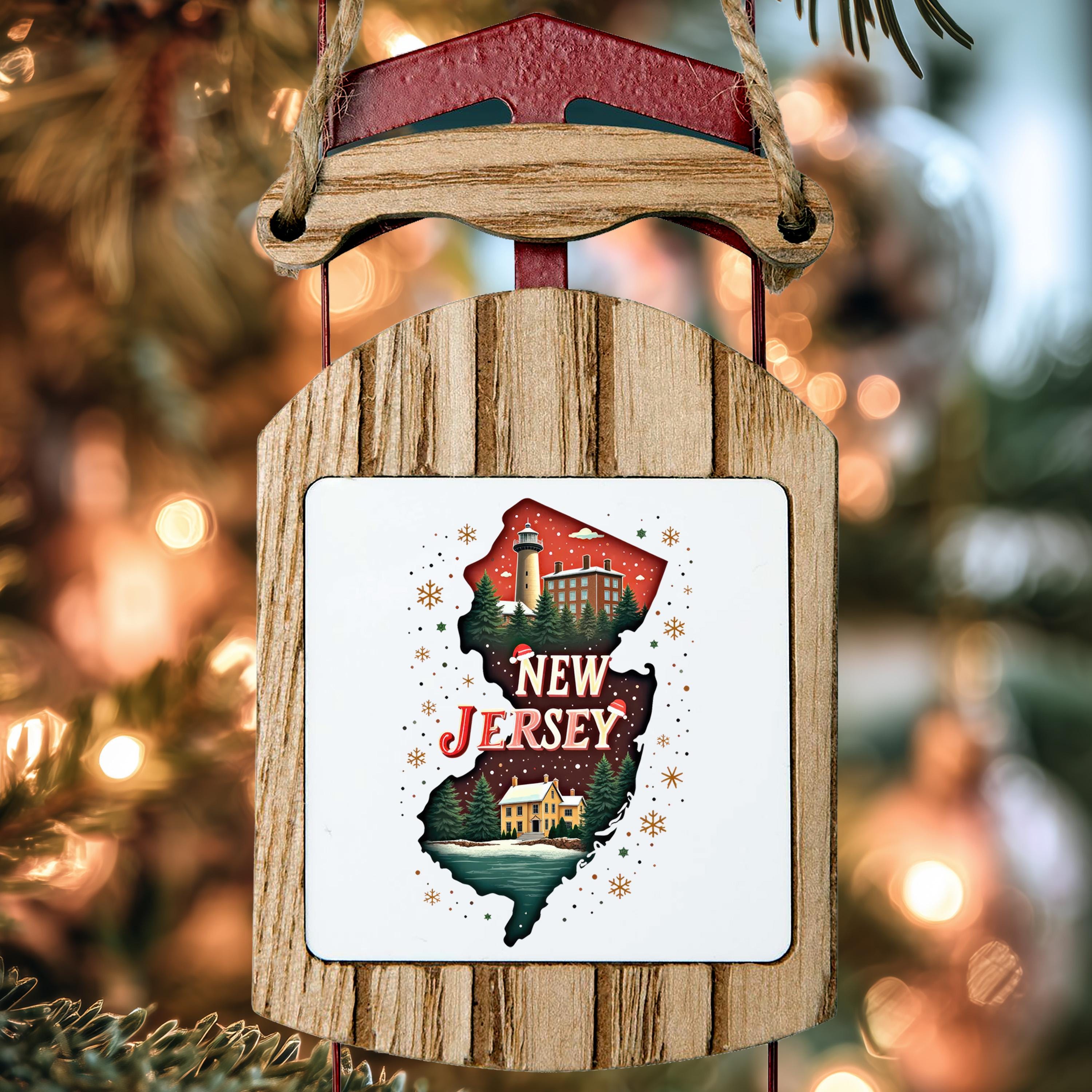 New Jersey Ornament, Vintage Personalized Christmas Decor, Custom Holiday Gift Souvenir Travel Keepsake