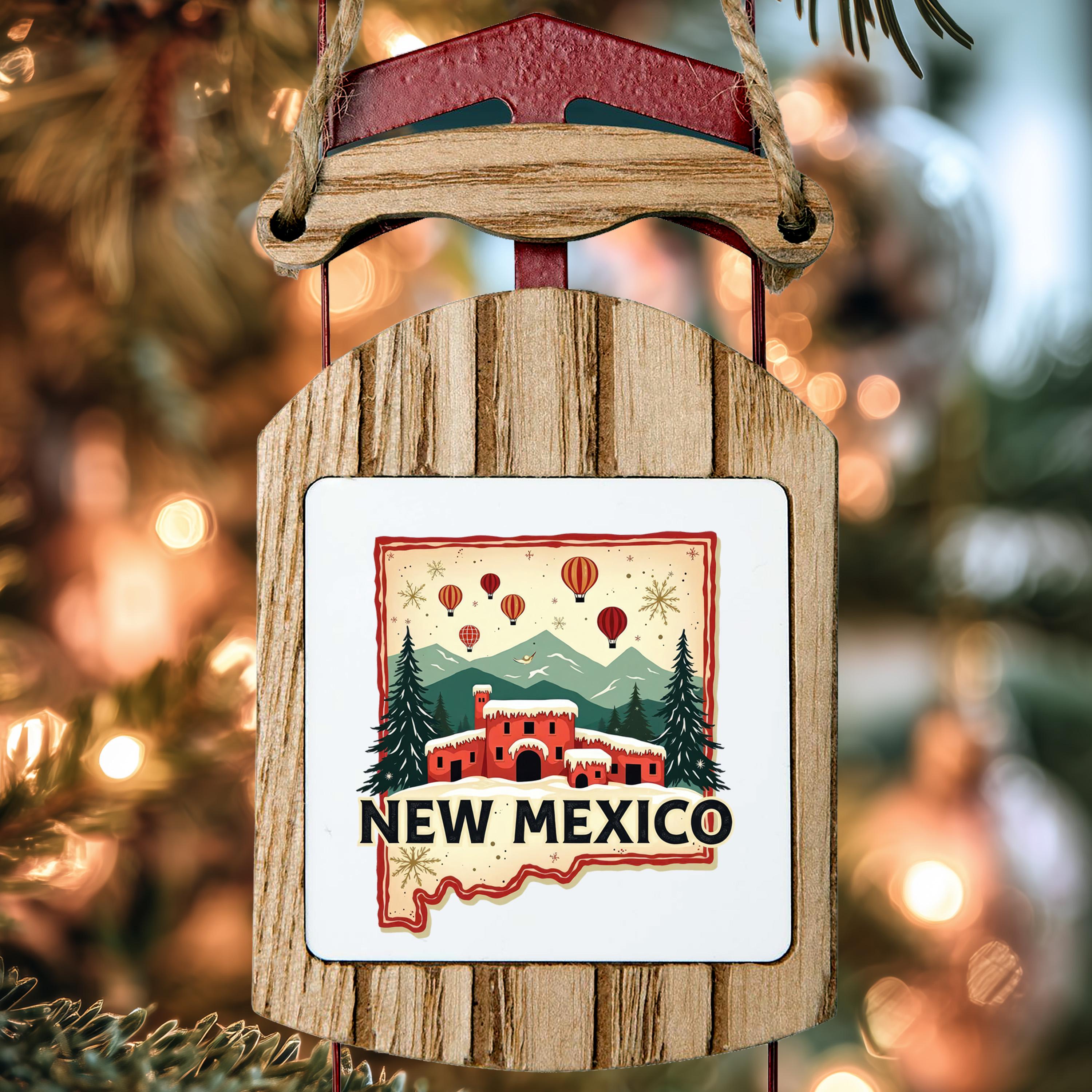 New Mexico Ornament, Vintage Personalized Christmas Decor, Custom Holiday Gift Souvenir Travel Keepsake