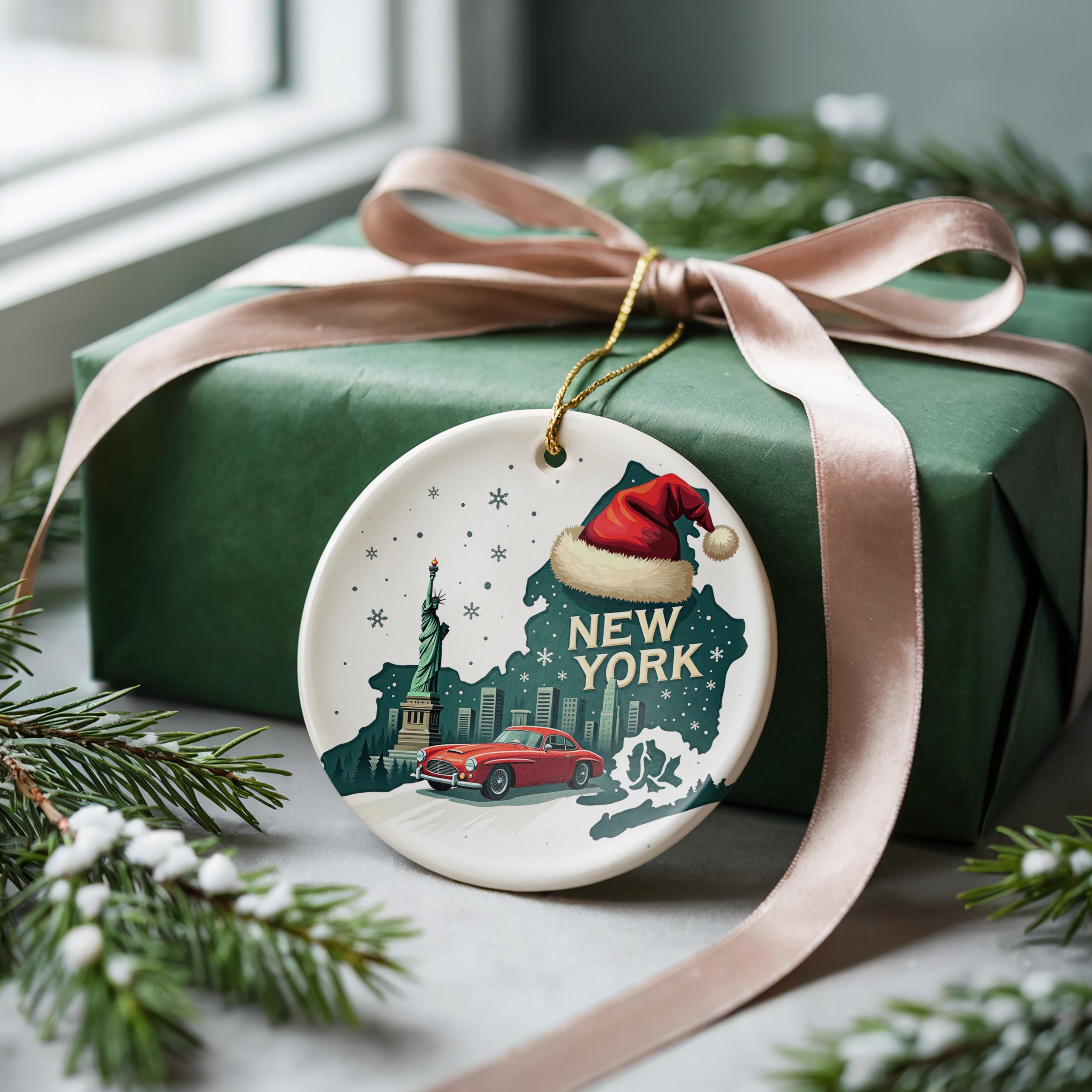 New York Ornament, Vintage Personalized Christmas Decor, Custom Holiday Gift Souvenir Travel Keepsake