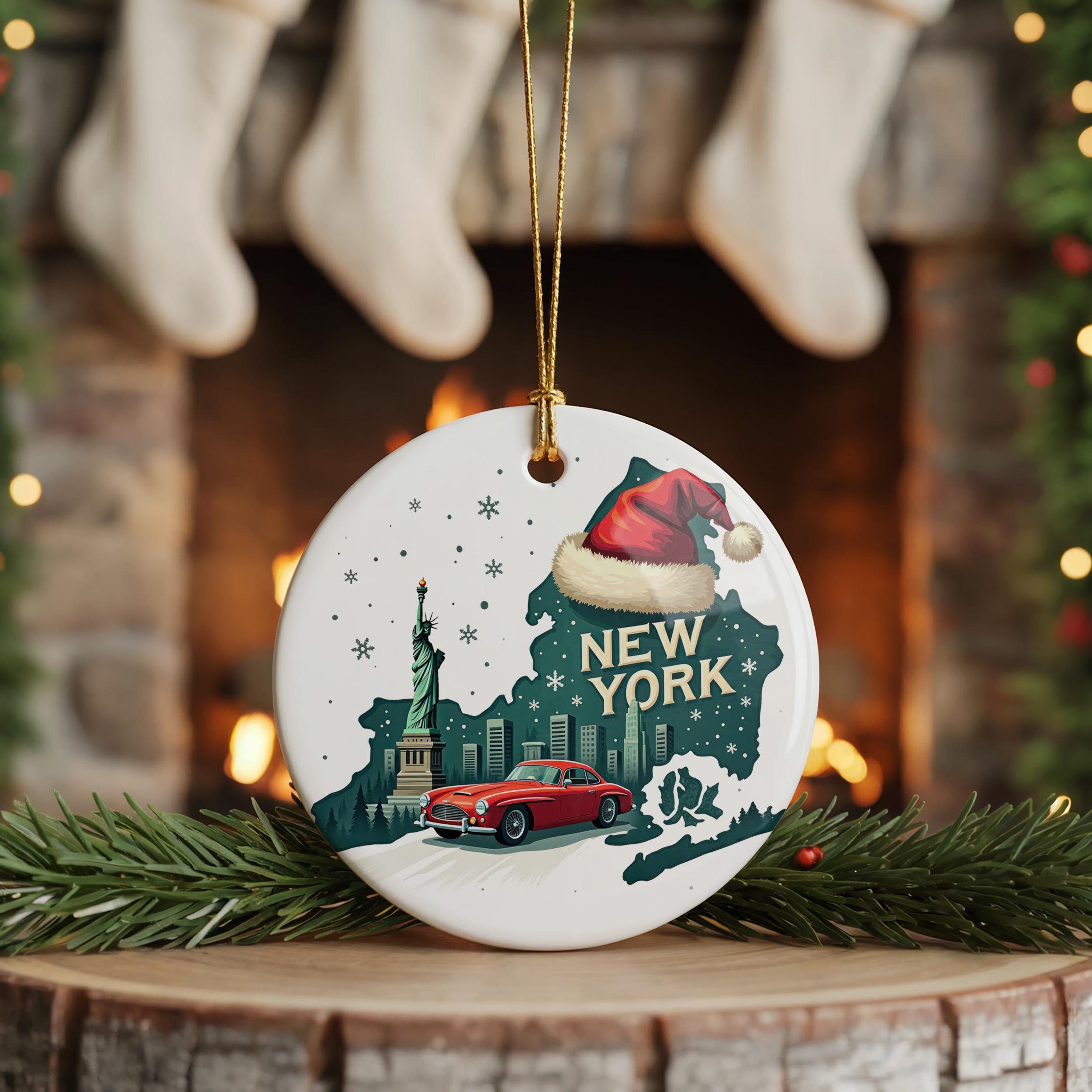 New York Ornament, Vintage Personalized Christmas Decor, Custom Holiday Gift Souvenir Travel Keepsake