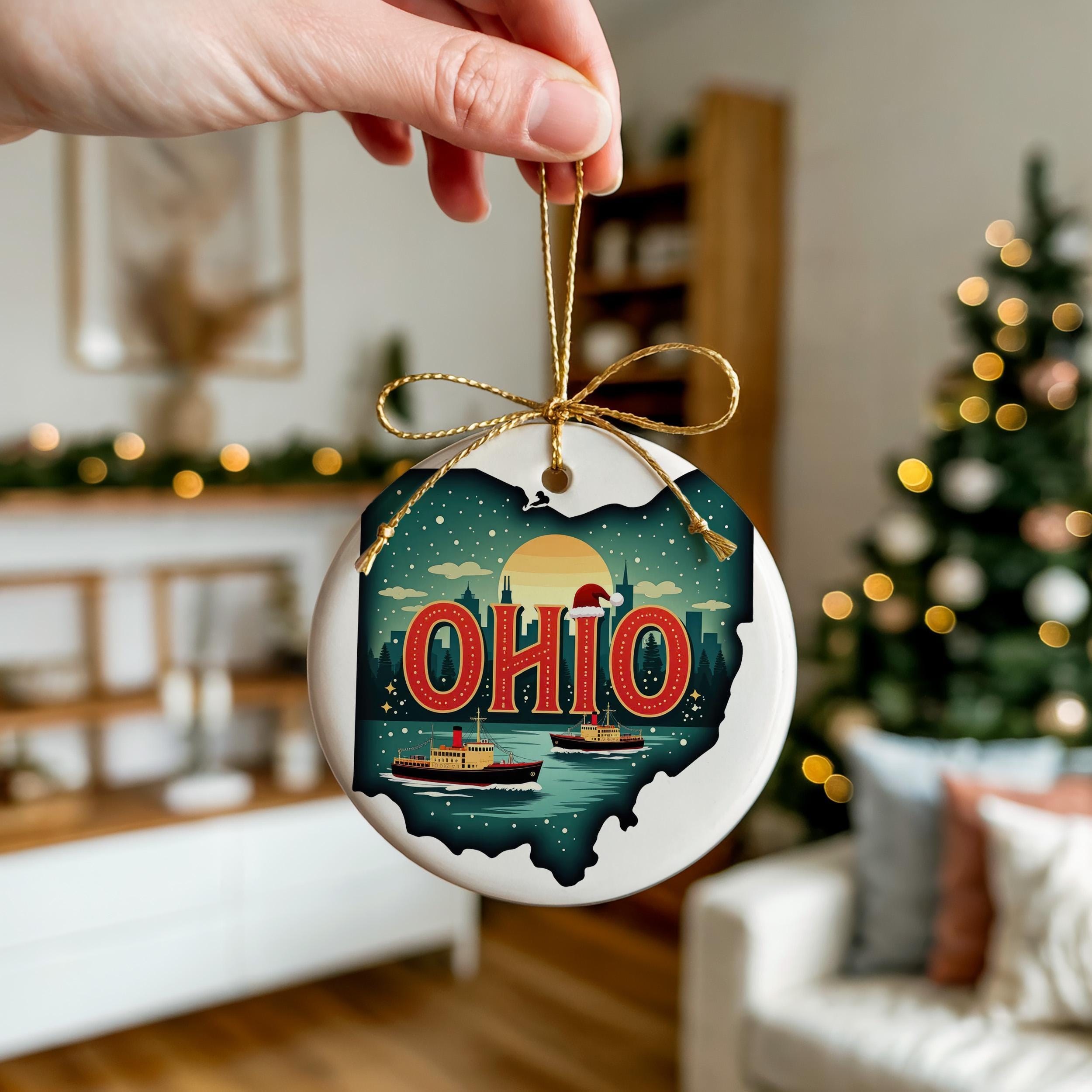 Ohio Ornament, Vintage Personalized Christmas Decor, Custom Holiday Gift Souvenir Travel Keepsake