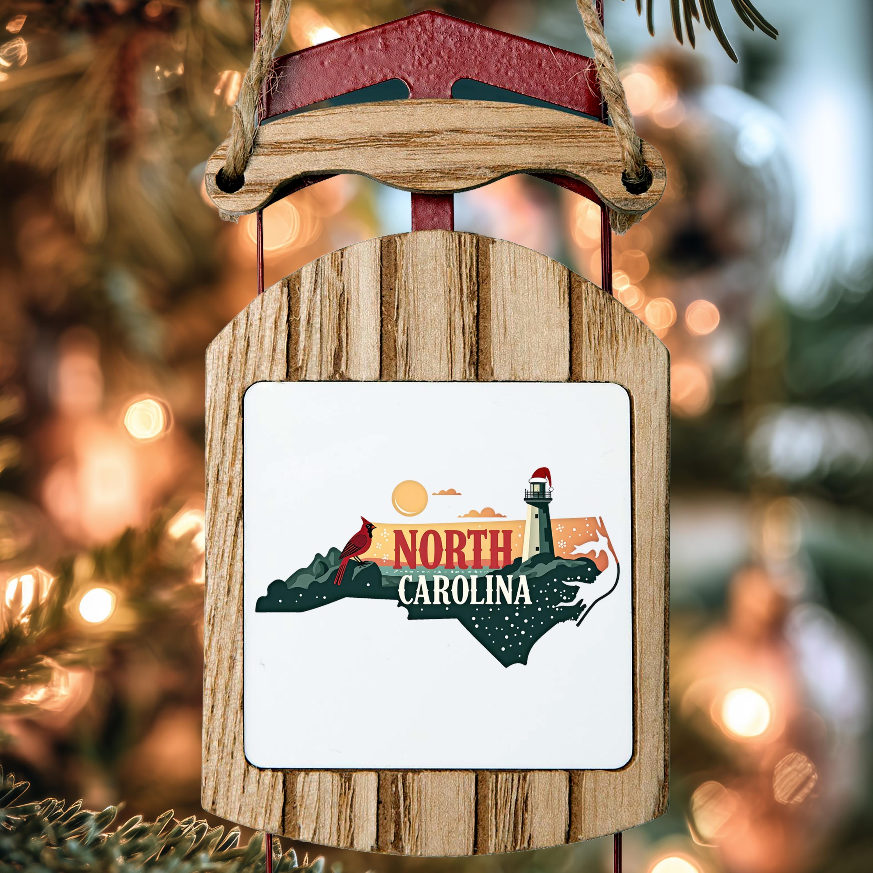 North Carolina Ornament, Vintage Personalized Christmas Decor, Custom Holiday Gift Souvenir Travel Keepsake