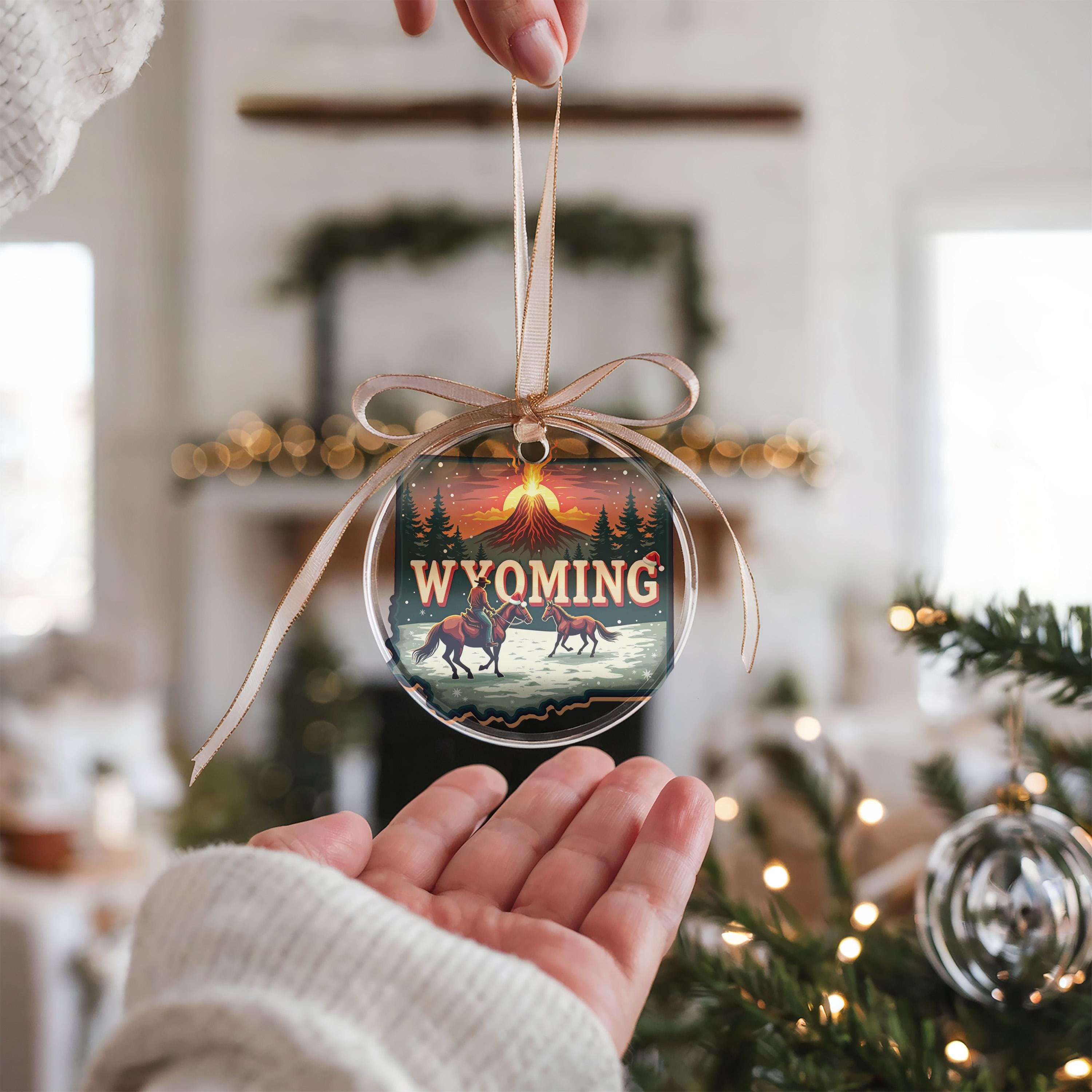 Wyoming Ornament, Vintage Personalized Christmas Decor, Custom Holiday Gift Souvenir Travel Keepsake