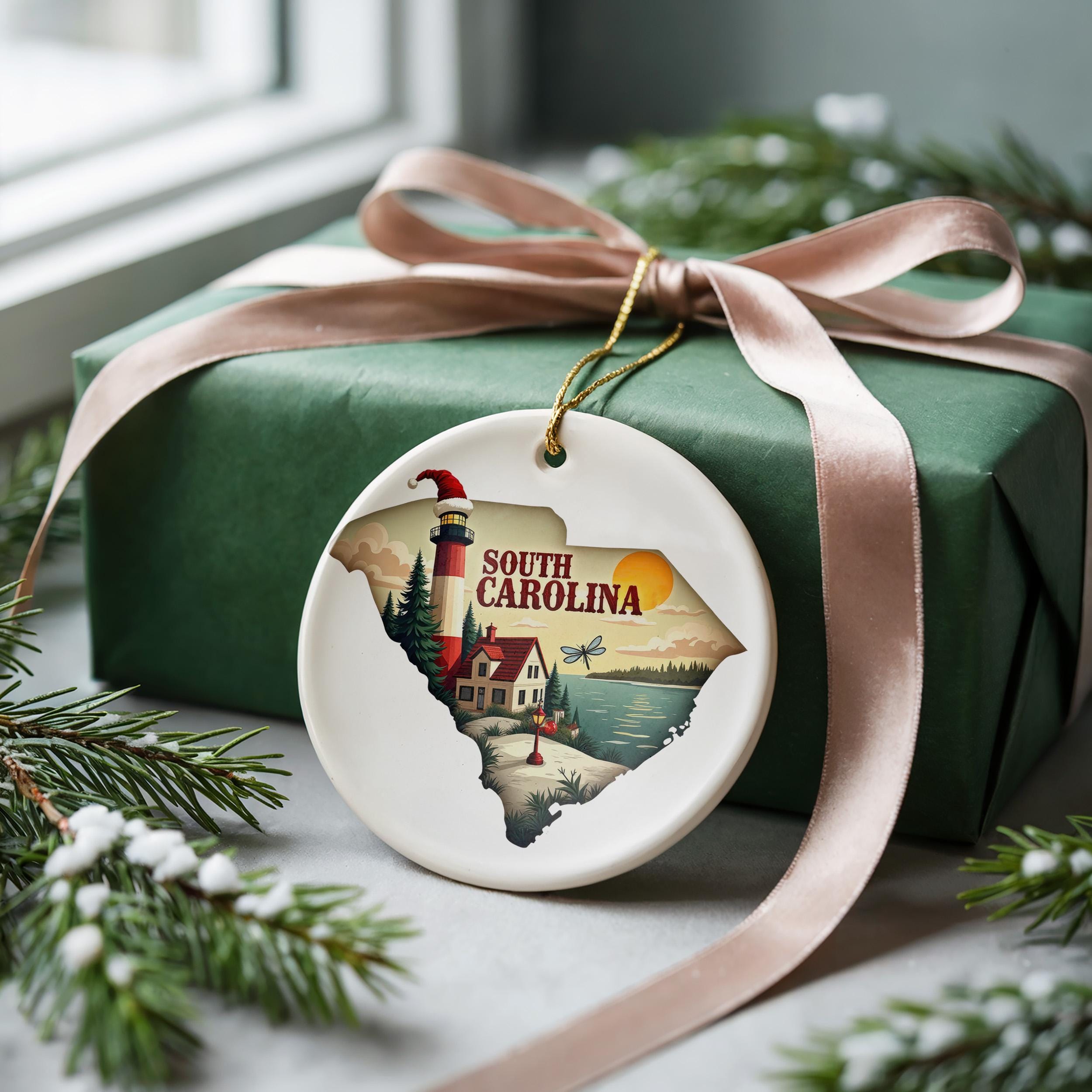 South Carolina Ornament, Vintage Personalized Christmas Decor, Custom Holiday Gift Souvenir Travel Keepsake