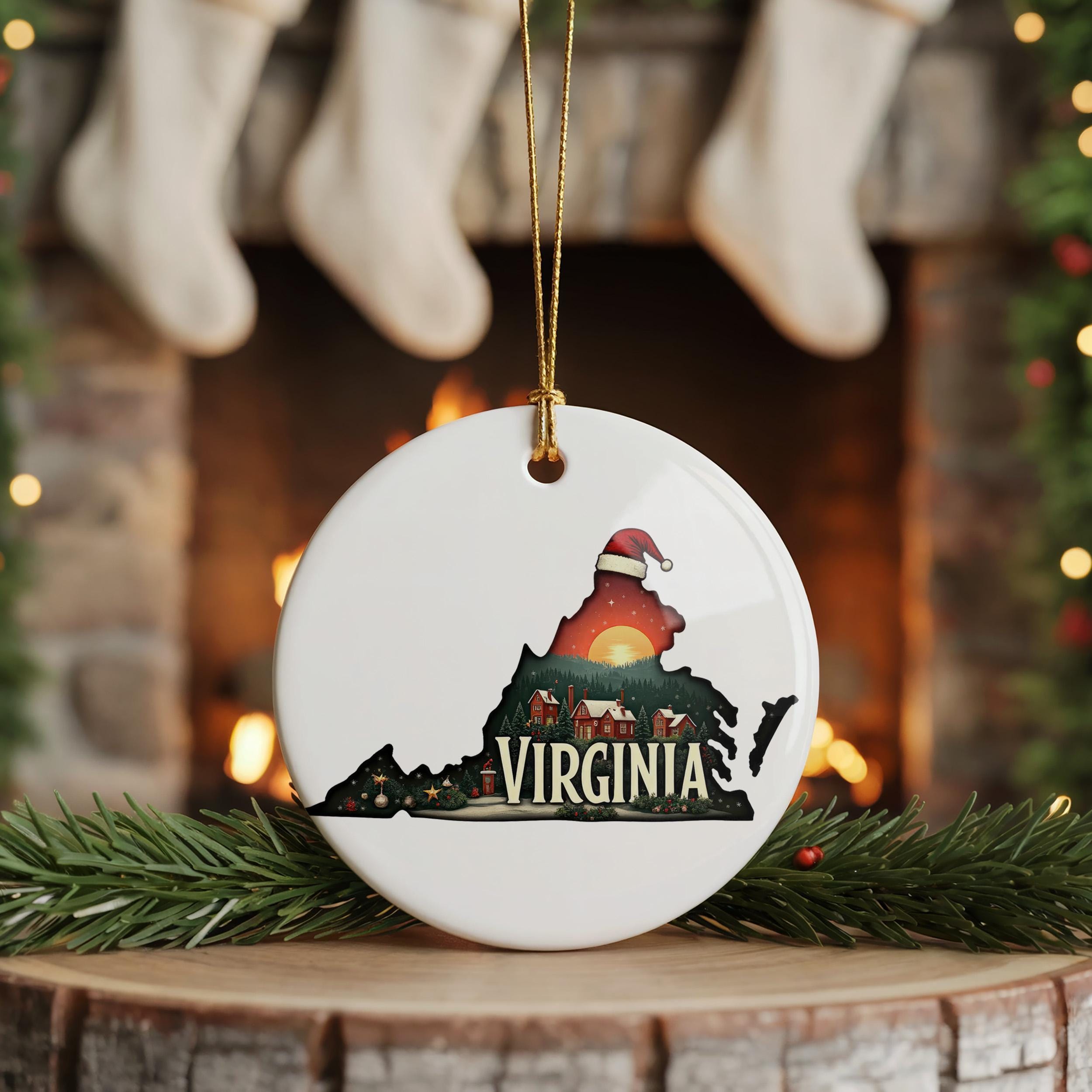 Virginia Ornament, Vintage Personalized Christmas Decor, Custom Holiday Gift Souvenir Travel Keepsake