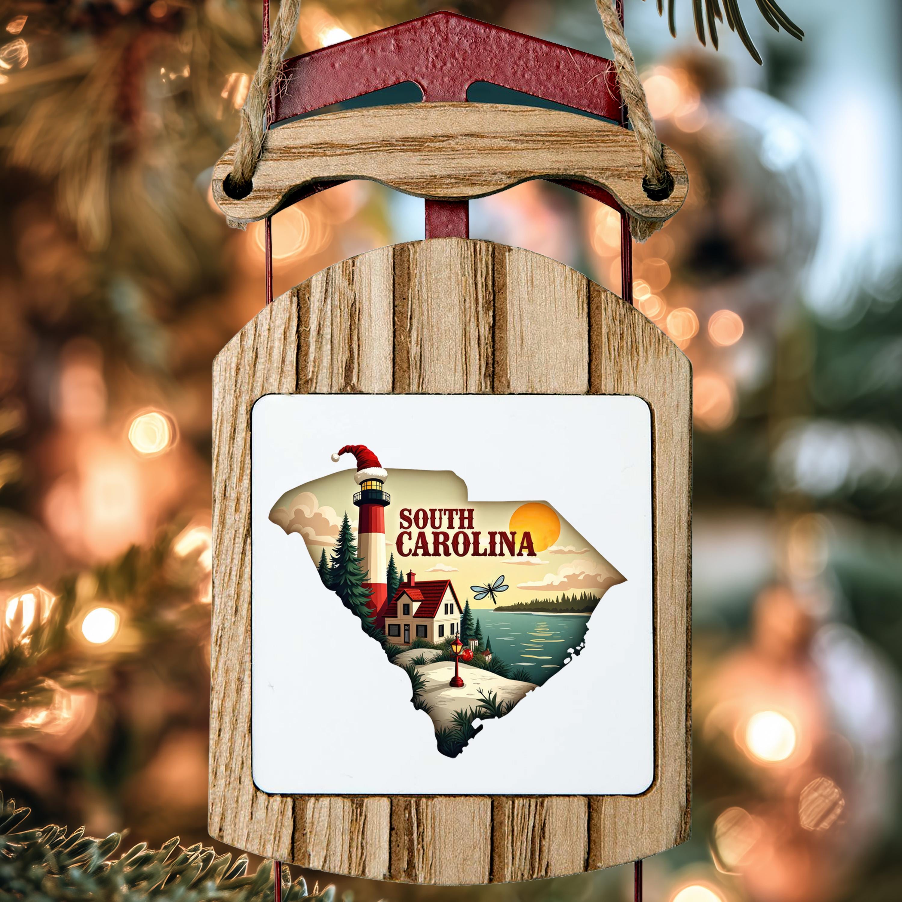 South Carolina Ornament, Vintage Personalized Christmas Decor, Custom Holiday Gift Souvenir Travel Keepsake