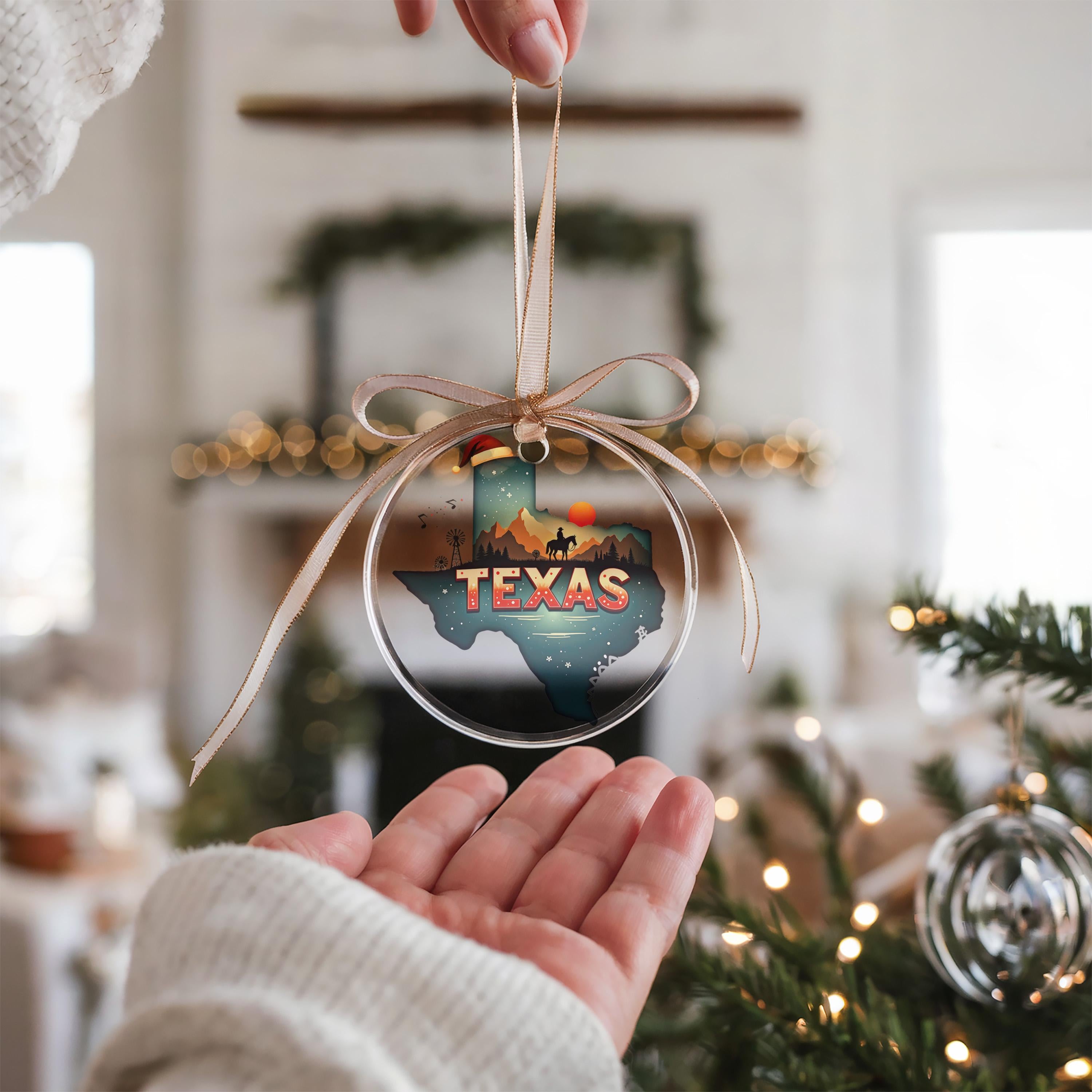Texas Ornament, Vintage Personalized Christmas Decor, Custom Holiday Gift Souvenir Travel Keepsake