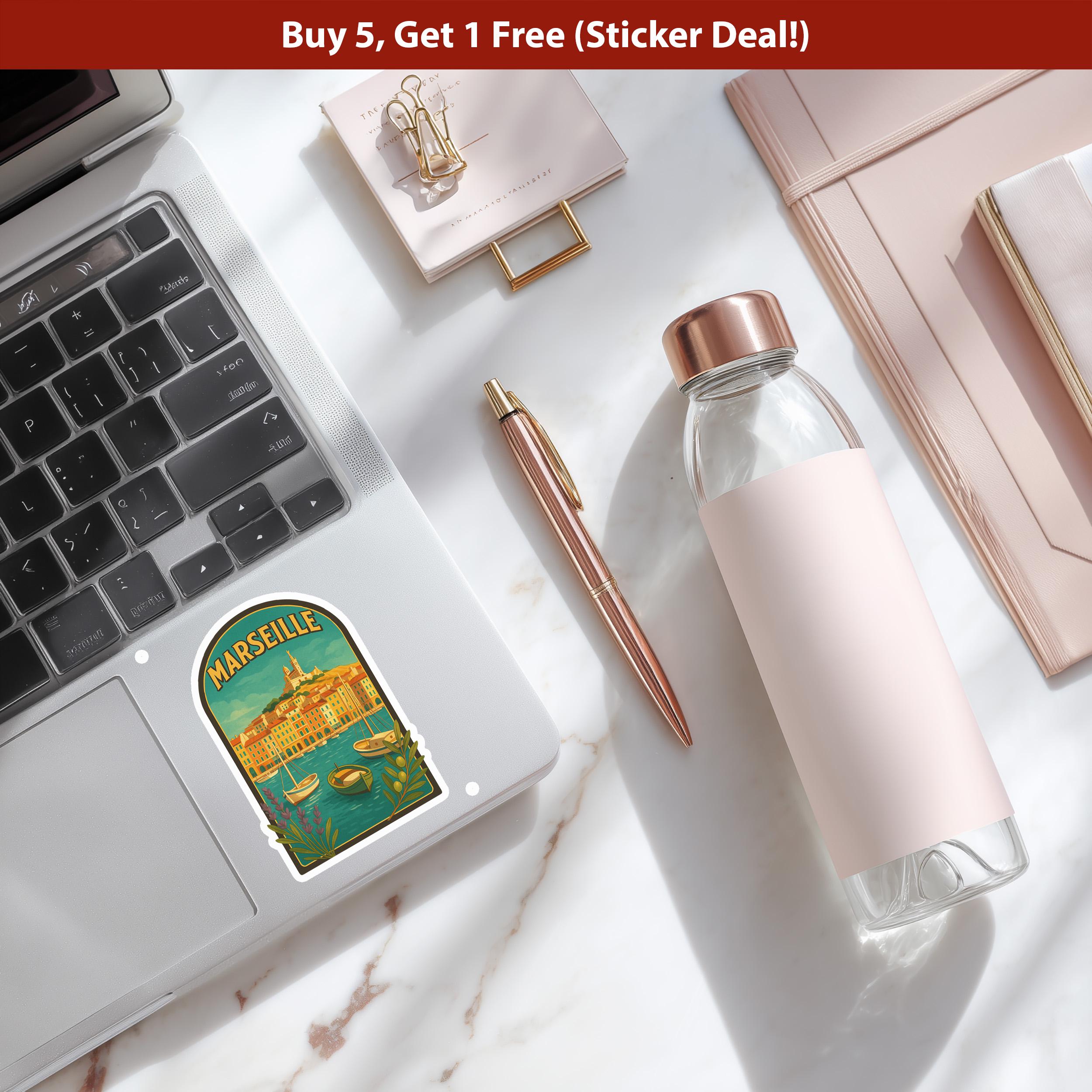 Marseille Sticker France, Vintage City Vinyl Decal, Retro Travel Lover Collection, Journal Scrapbook