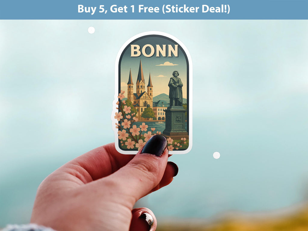 Bonn Sticker Germany, Vintage City Vinyl Decal, Retro Travel Lover Collection, Journal Scrapbook